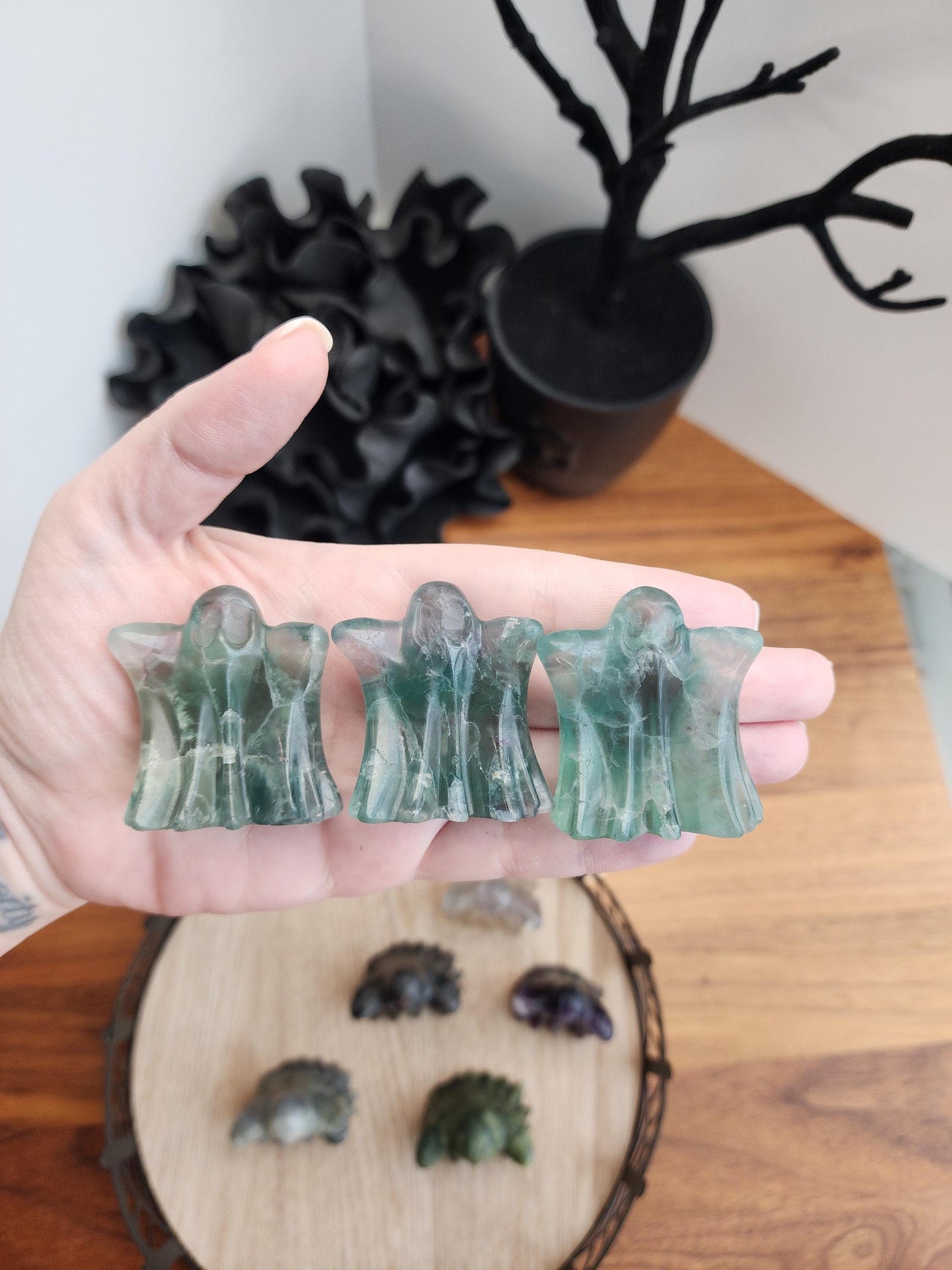 Boo Crystal Ghosts! | 1.7" | Super cute hand carved phantoms in natural materials like Labradorite, Fluorite, White Jade, Black Obsidian