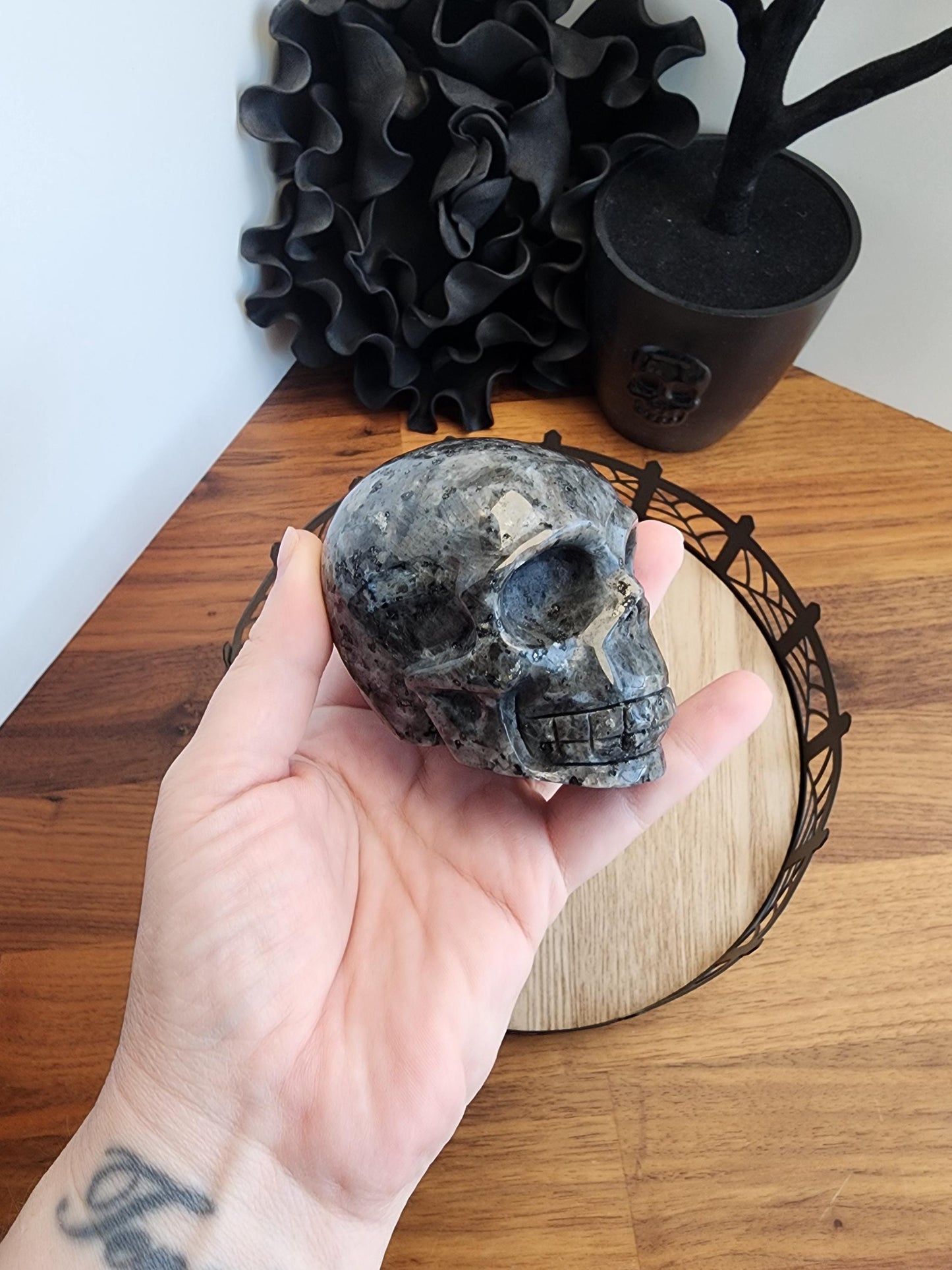 Flashy Larvakite Skull | 3" Spooky Season Crystals | Witchy Vibes | Halloween Crystal | High Quality Silver Flash | Intuitively Chosen