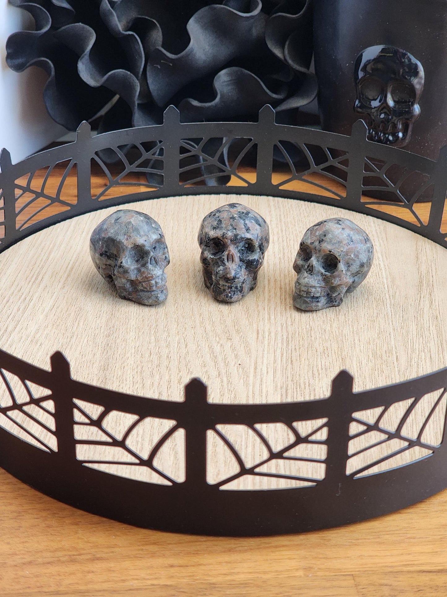 Yooperlite Skulls | 1.5" Crystal Carvings with UV Reaction | Halloween Village Decor | Spooky Season Vibes for your Goth Friends!