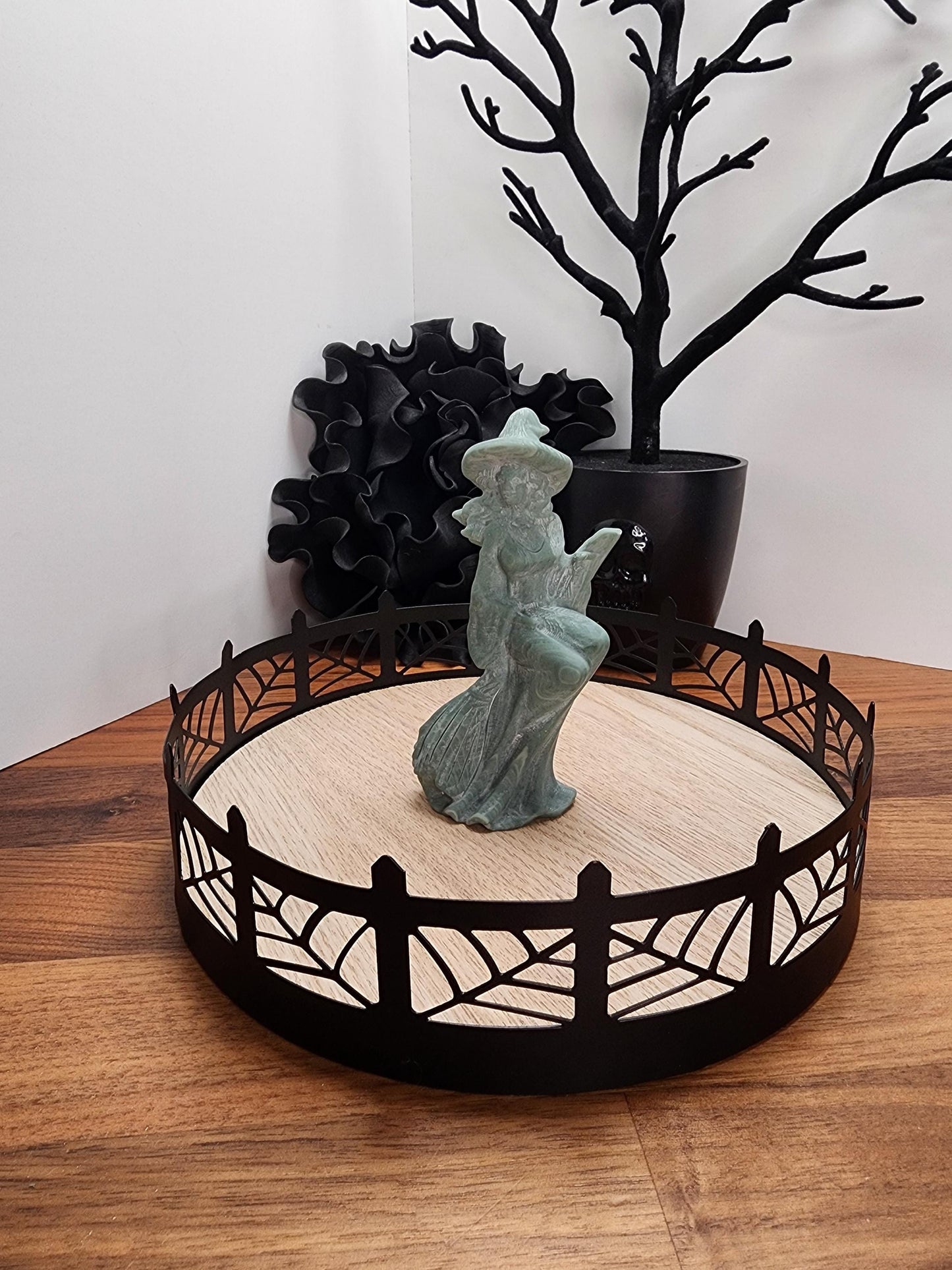 Lushan Jade Green Witch | 4.5" Detailed Crystal Carving of earthy woman sitting on her broom complete with pointy hat! | Gifts for Witches!