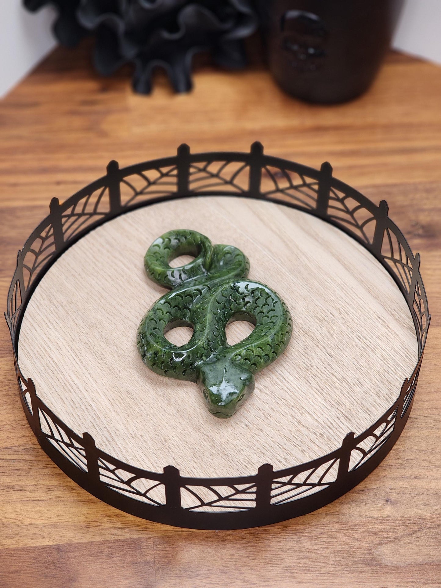 Green Jade Snake | Crystal Serpent Figurine | Halloween Crystals | Slytherin Goth Decor for Spooky Season | Lunar Year of the Snake 2025