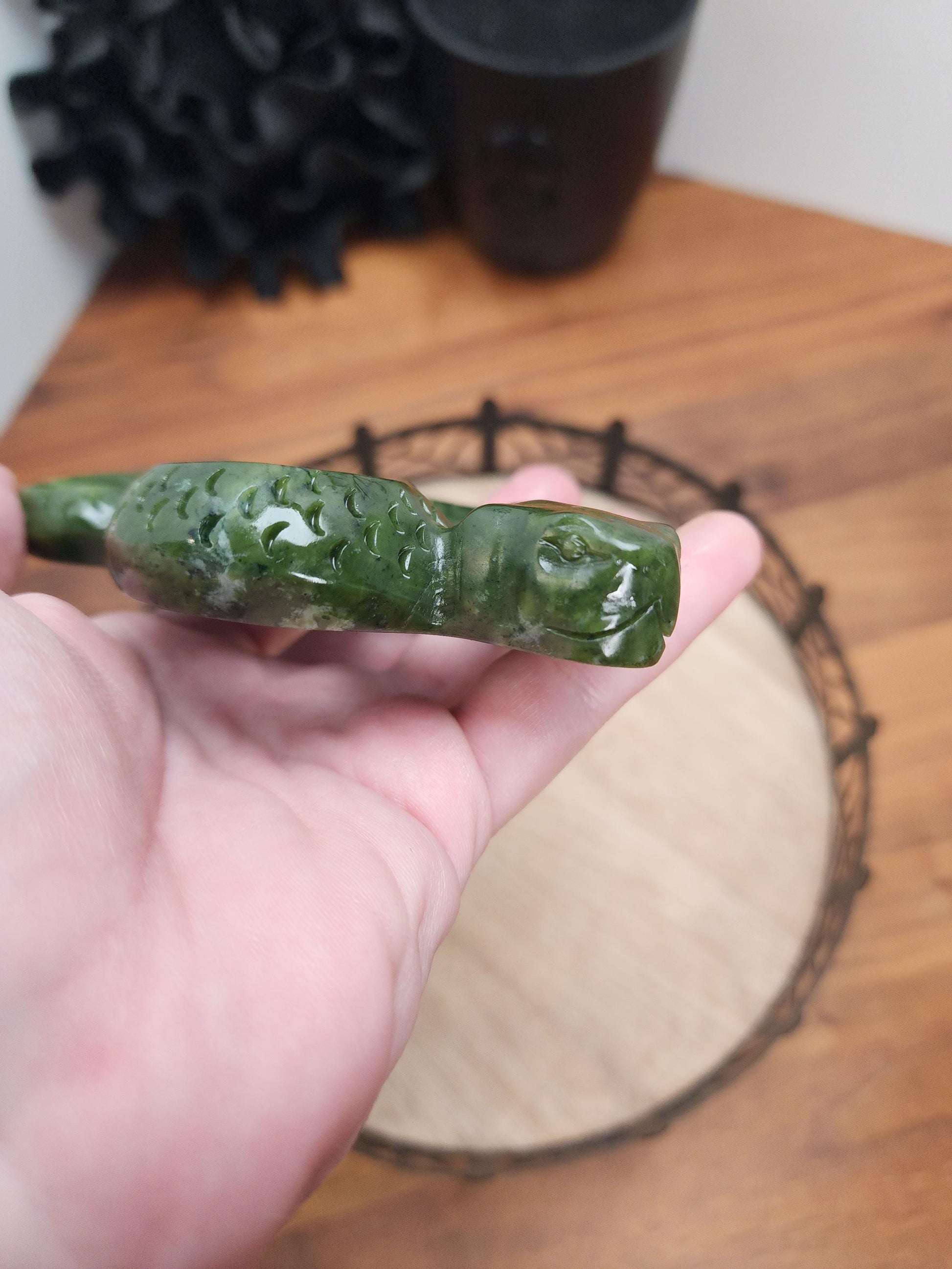 Green Jade Snake | Crystal Serpent Figurine | Halloween Crystals | Slytherin Goth Decor for Spooky Season | Lunar Year of the Snake 2025