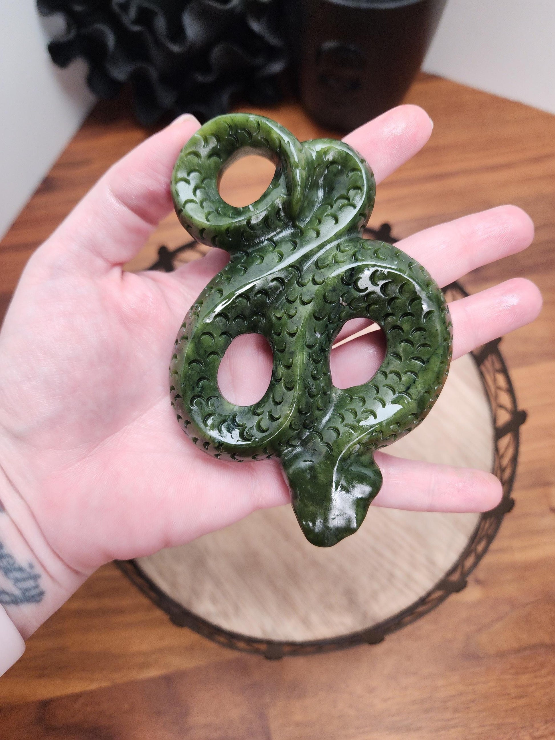 Green Jade Snake | Crystal Serpent Figurine | Halloween Crystals | Slytherin Goth Decor for Spooky Season | Lunar Year of the Snake 2025