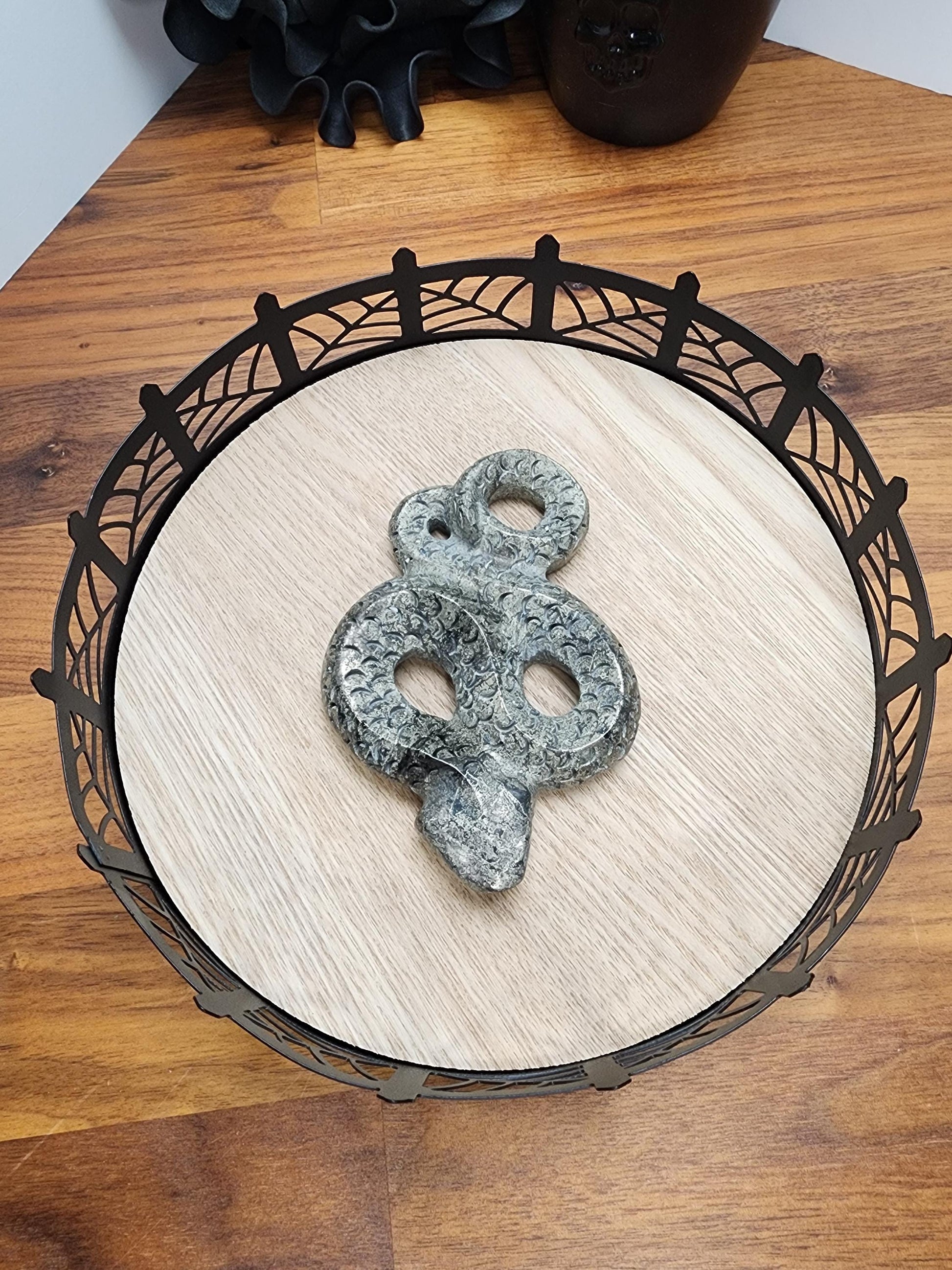 Crystal Pyrite Snake | 4.5" Serpent Carving | Fools Gold Basilisk Figurine for Spooky Season or Halloween | Python Altar Decoration