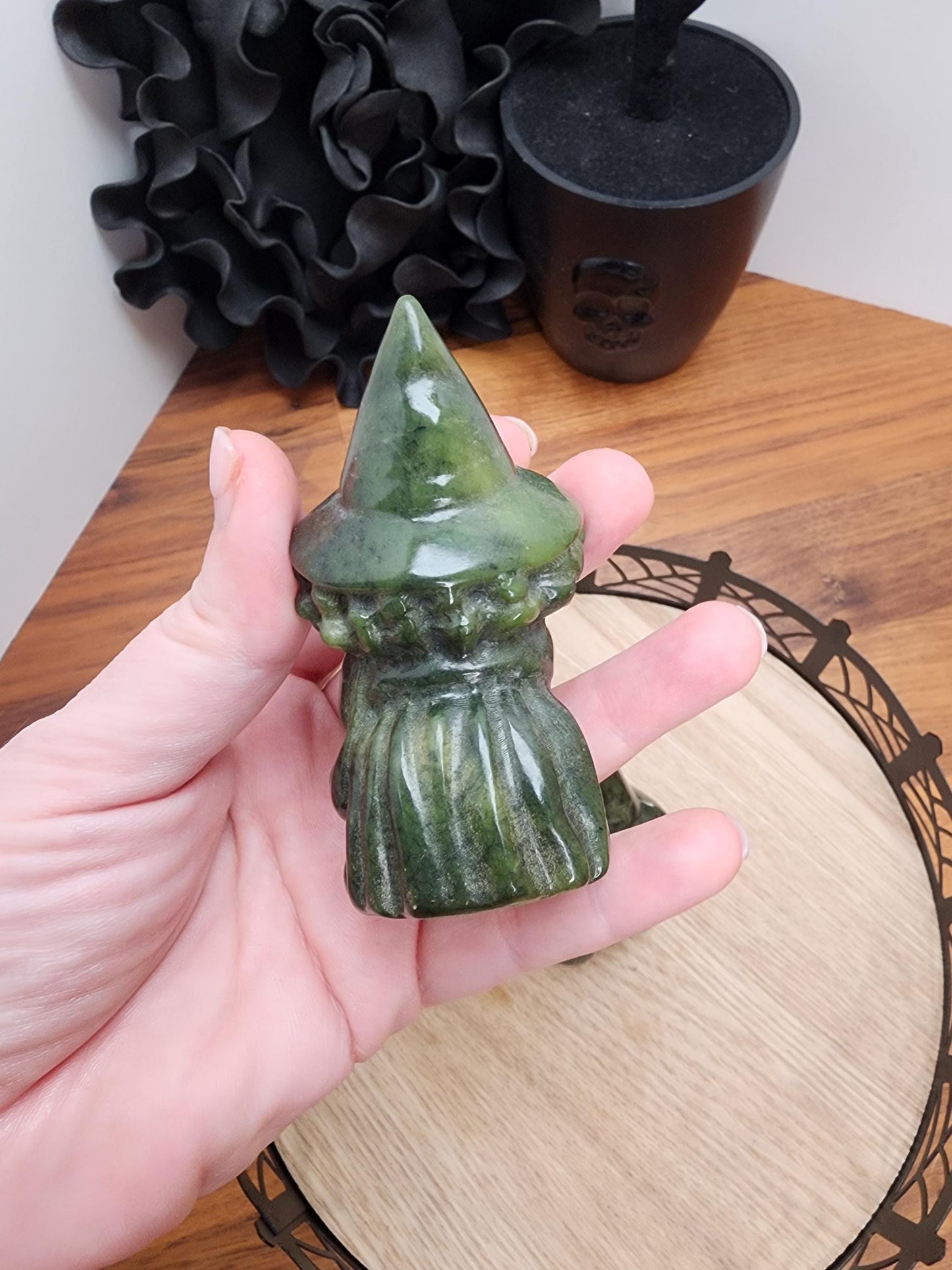 Green Jade Wise Old Witch | 3" Crystal Carving with beautiful detail all the way around. | Kitchen Witchery | Intuitively Chosen