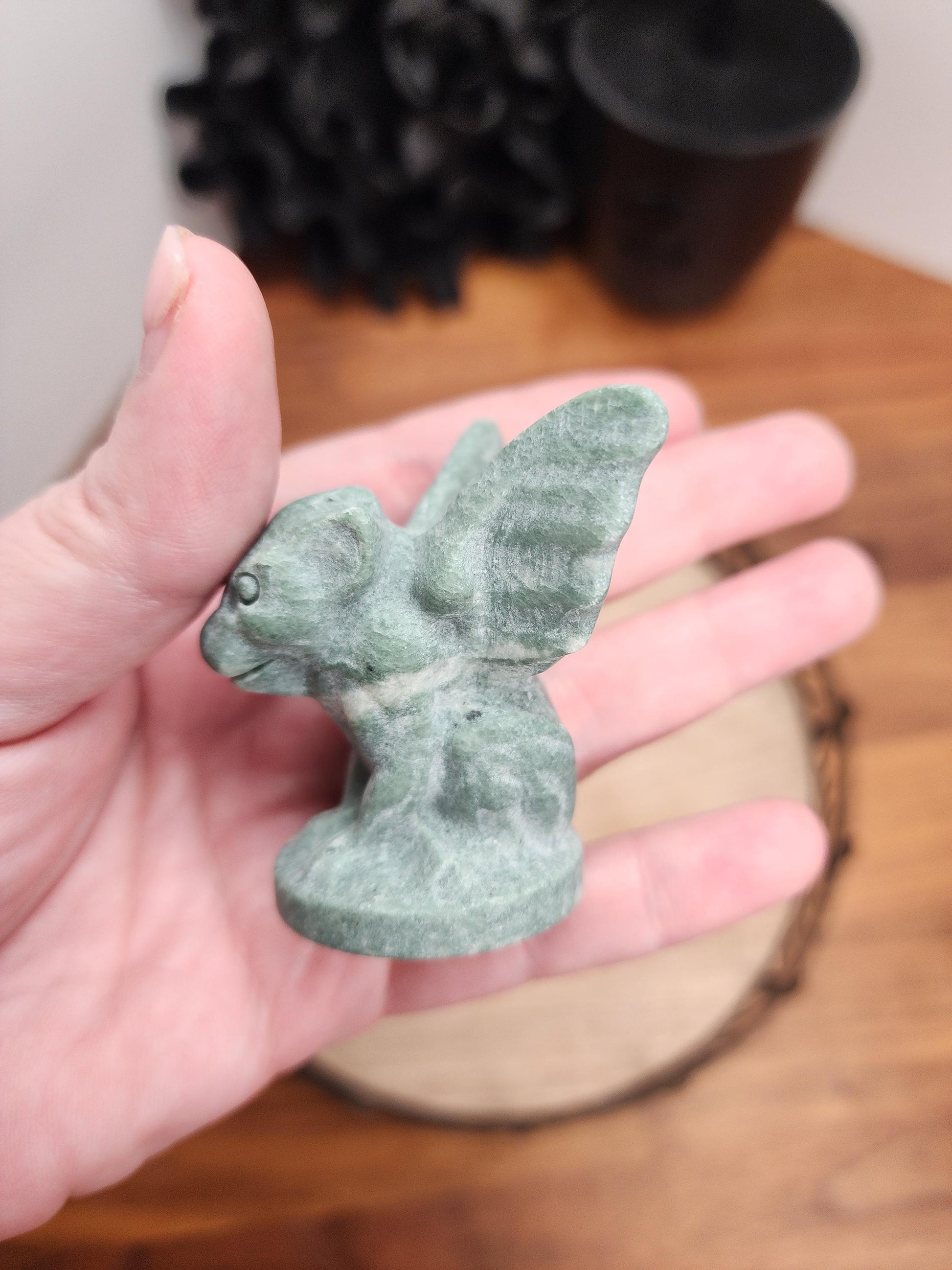 Green Jade Gargoyle | Sage Lushan Creature Carving to Protect your home, work desk, apartment or car | Ornamental Gothic Decor