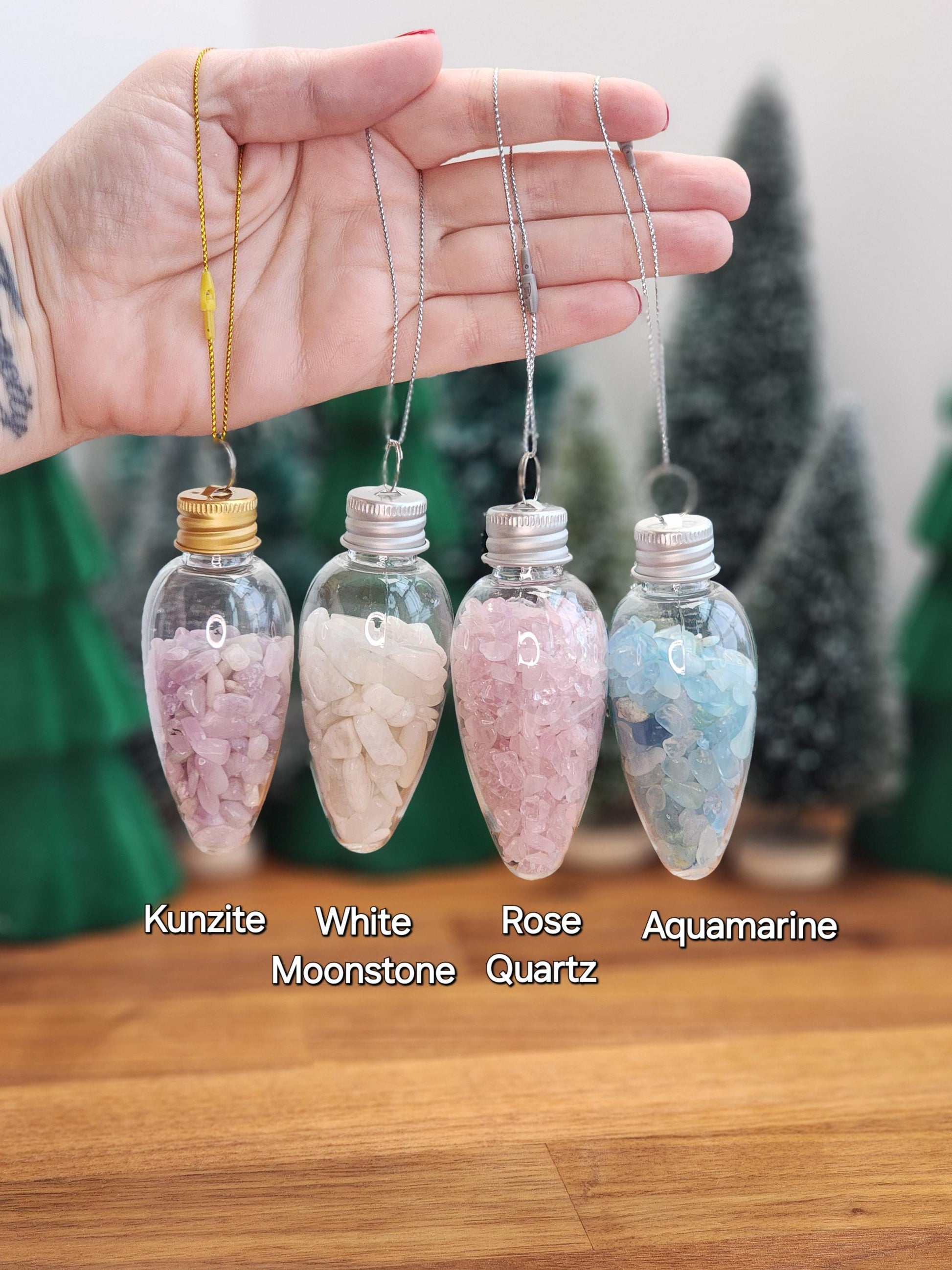 Crystal Chips Tree Ornaments | Hanging Christmas Bulbs | Kid Rock Crafts | Geology Rocks! | Green & Red | Natural Holiday Decor by Sullivan