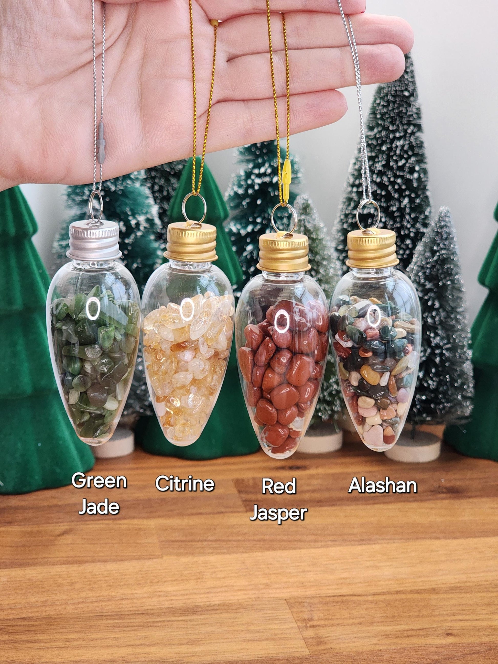 Crystal Chips Tree Ornaments | Hanging Christmas Bulbs | Kid Rock Crafts | Geology Rocks! | Green & Red | Natural Holiday Decor by Sullivan