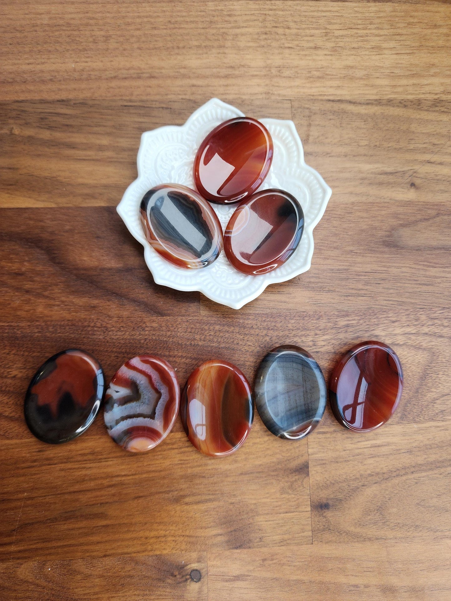 Banded Sardonyx Worry Stone: Red Agate Fidget Crystal (1.77")