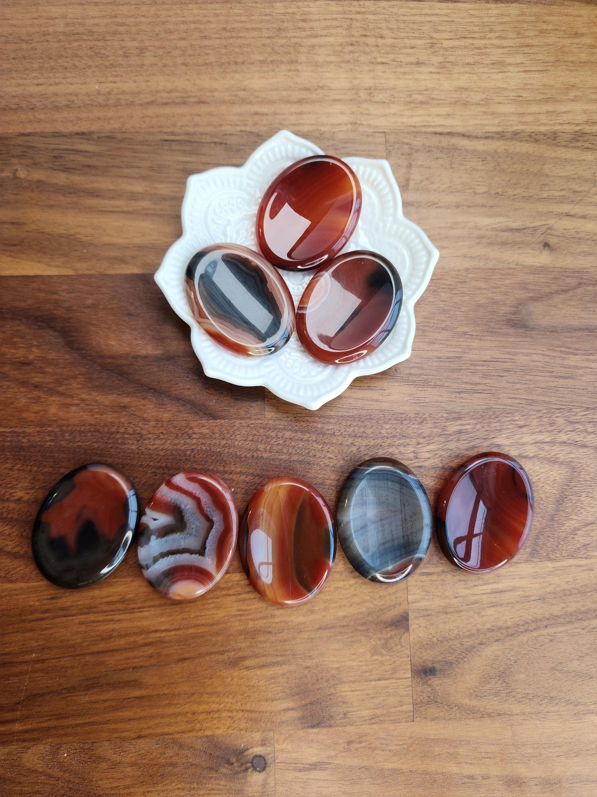 Banded Sardonyx Worry Stone: Red Agate Fidget Crystal (1.77")