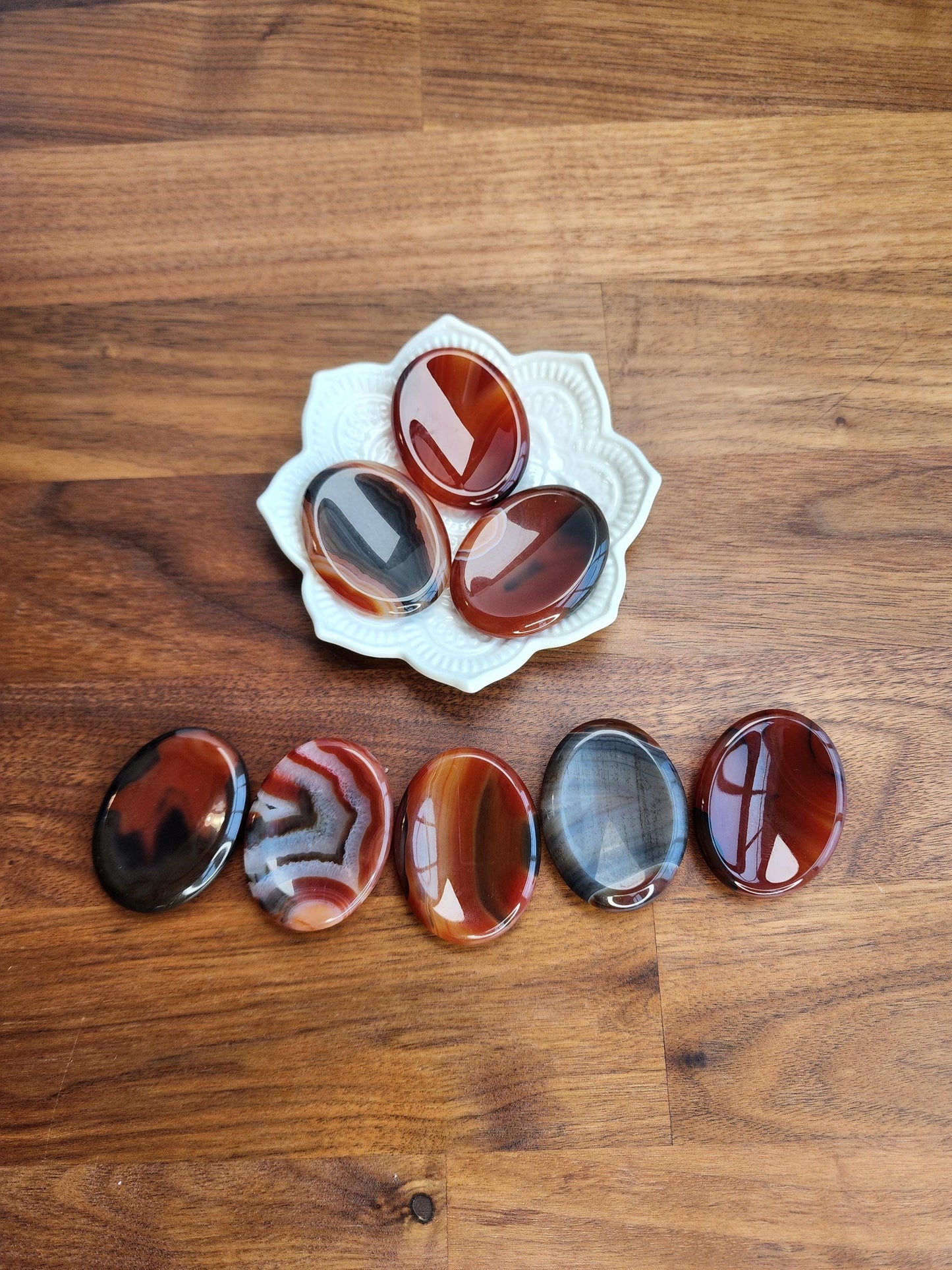 Banded Sardonyx Worry Stone: Red Agate Fidget Crystal (1.77")