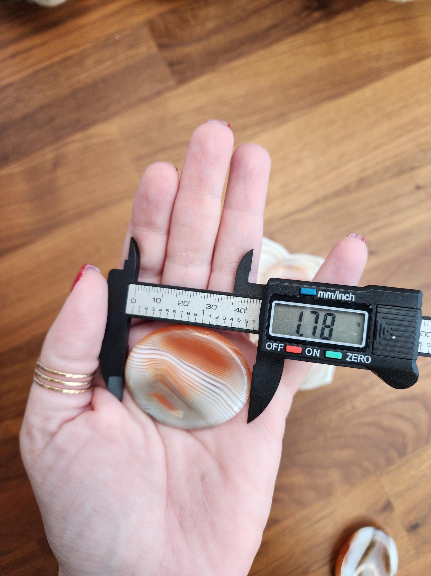 Banded Agate Worry Stone // 1.77" // Crystal Pocket Pets // White, Beige, Red, Orange & Gray stripes and patterns // ADHD ASD Calming Fidget