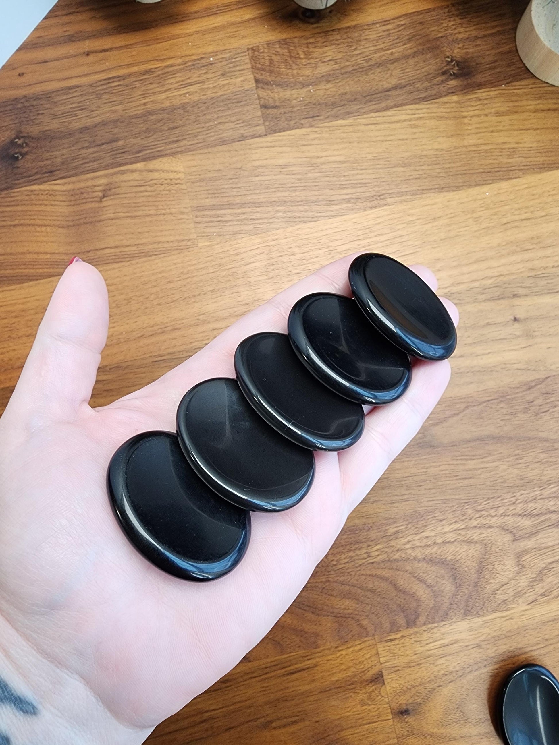 Black Obsidian Worry Stone: Polished Fidget Crystal (1.77")