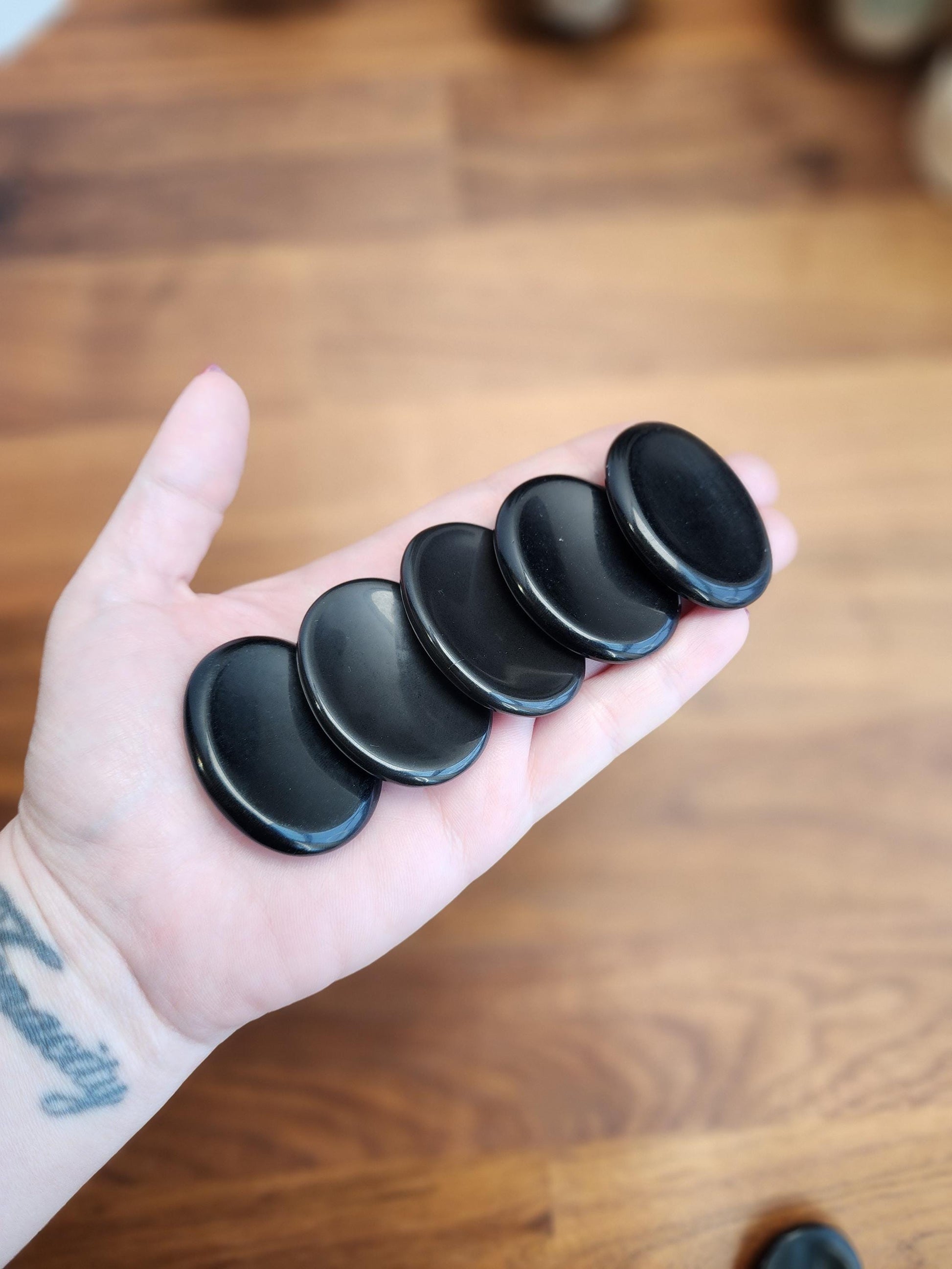 Black Obsidian Worry Stone: Polished Fidget Crystal (1.77")