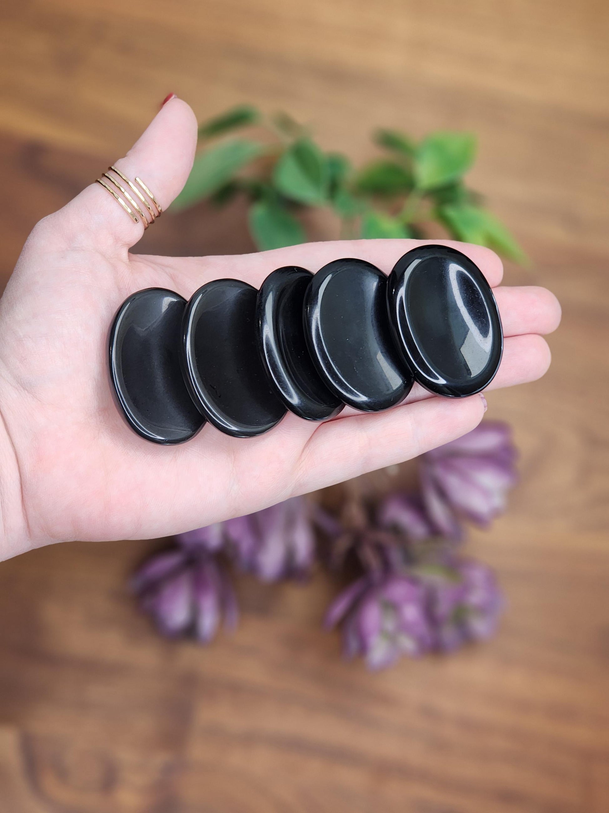 Black Obsidian Worry Stone: Polished Fidget Crystal (1.77")