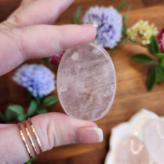 Rose Quartz Worry Stone: Pink Pocket Crystal, ADHD Fidget (1.77")