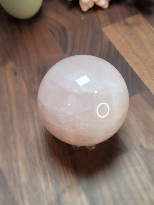 Pretty Pink Rose Quartz Sphere | 76 MM | Pink and White | Only 1 Available B