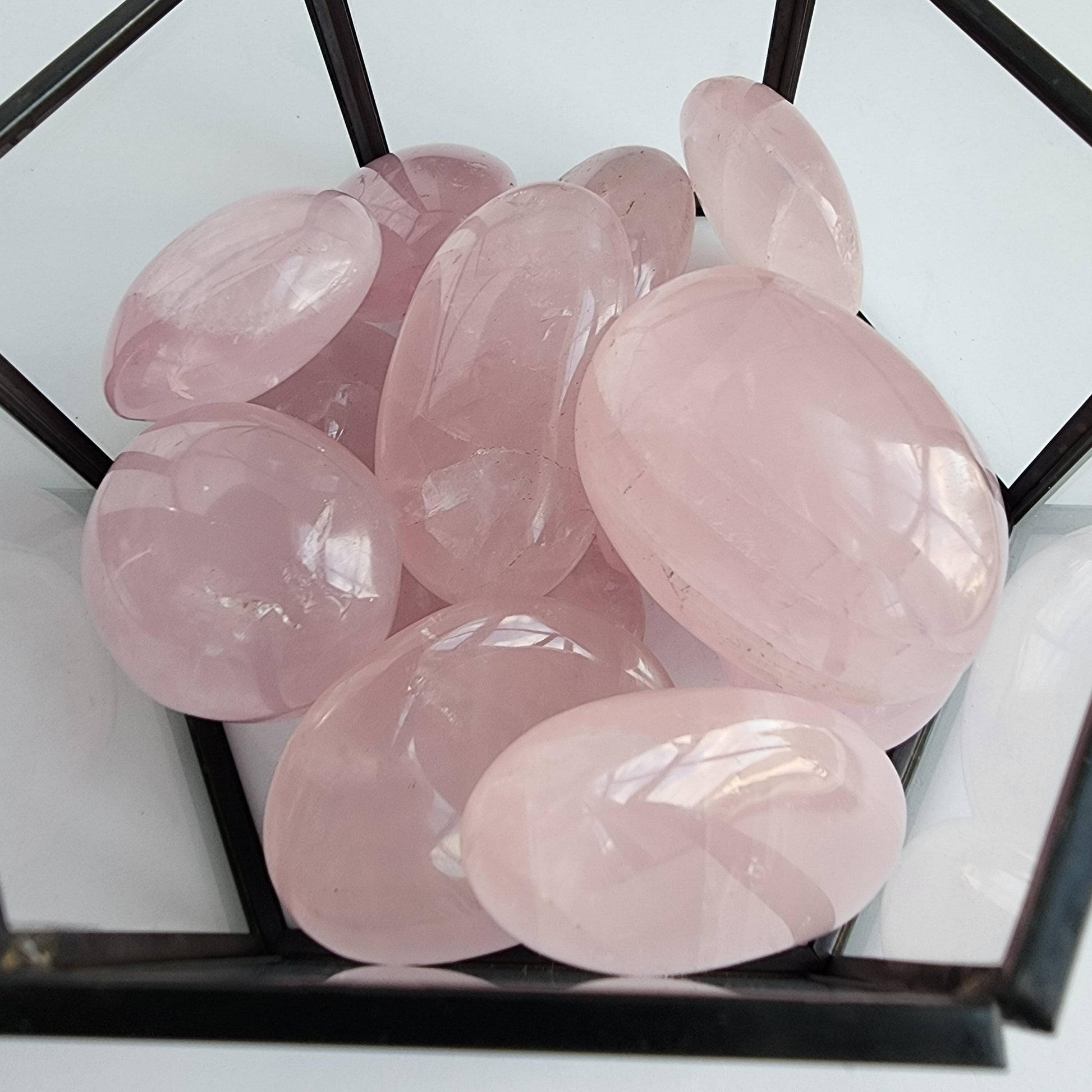 Rose Quartz Palm Stone. Some with Rainbow! All around 1 - 1.5 ounces, Intuitively Chosen for you!