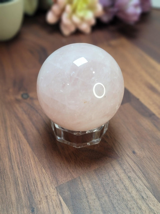 Pretty Pink Rose Quartz Sphere | 66 MM | Pink and White | Only 1 Available C