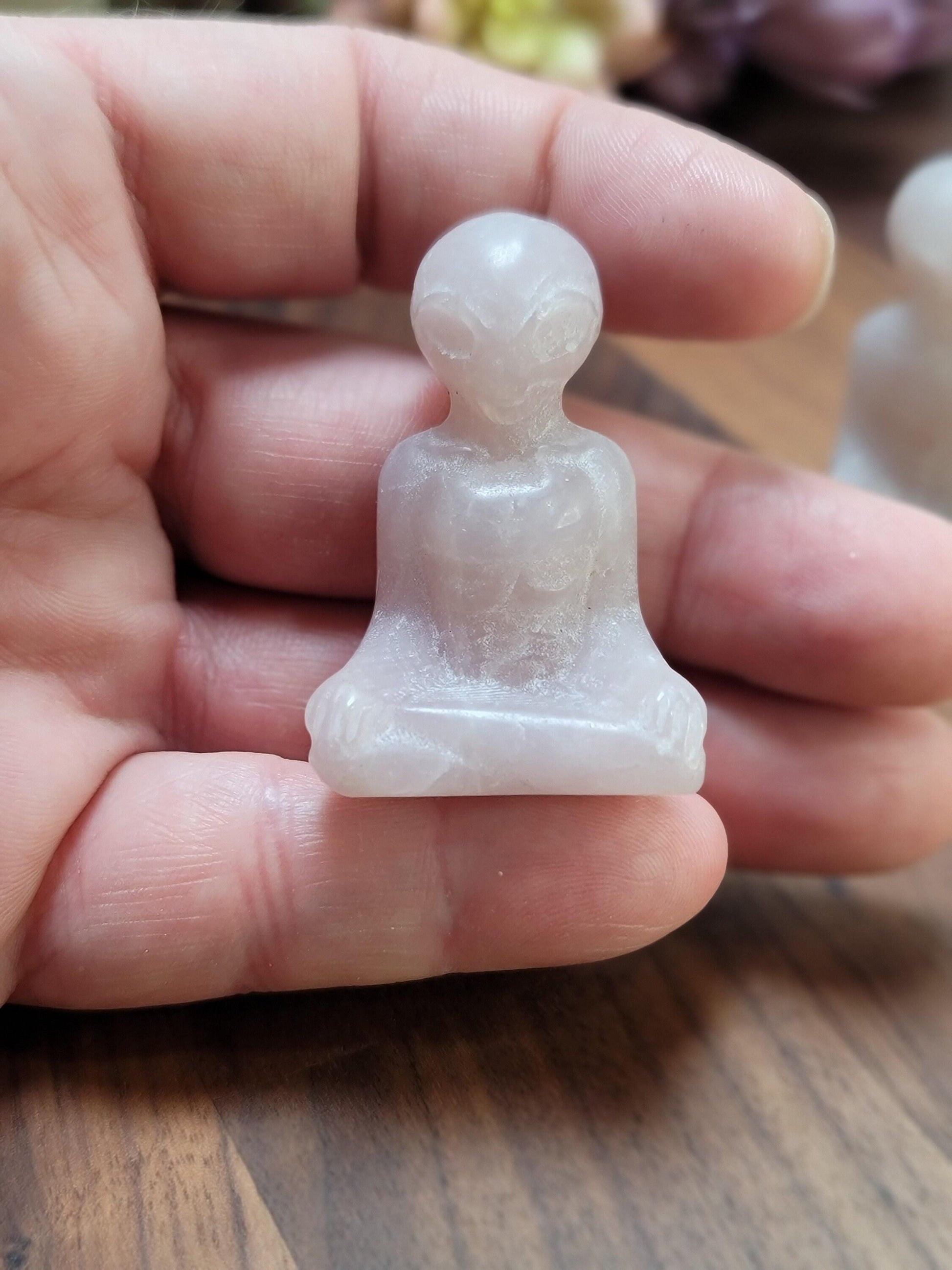Alien Crystal Sculpture: Rose Quartz Pink and White - Unique Carving