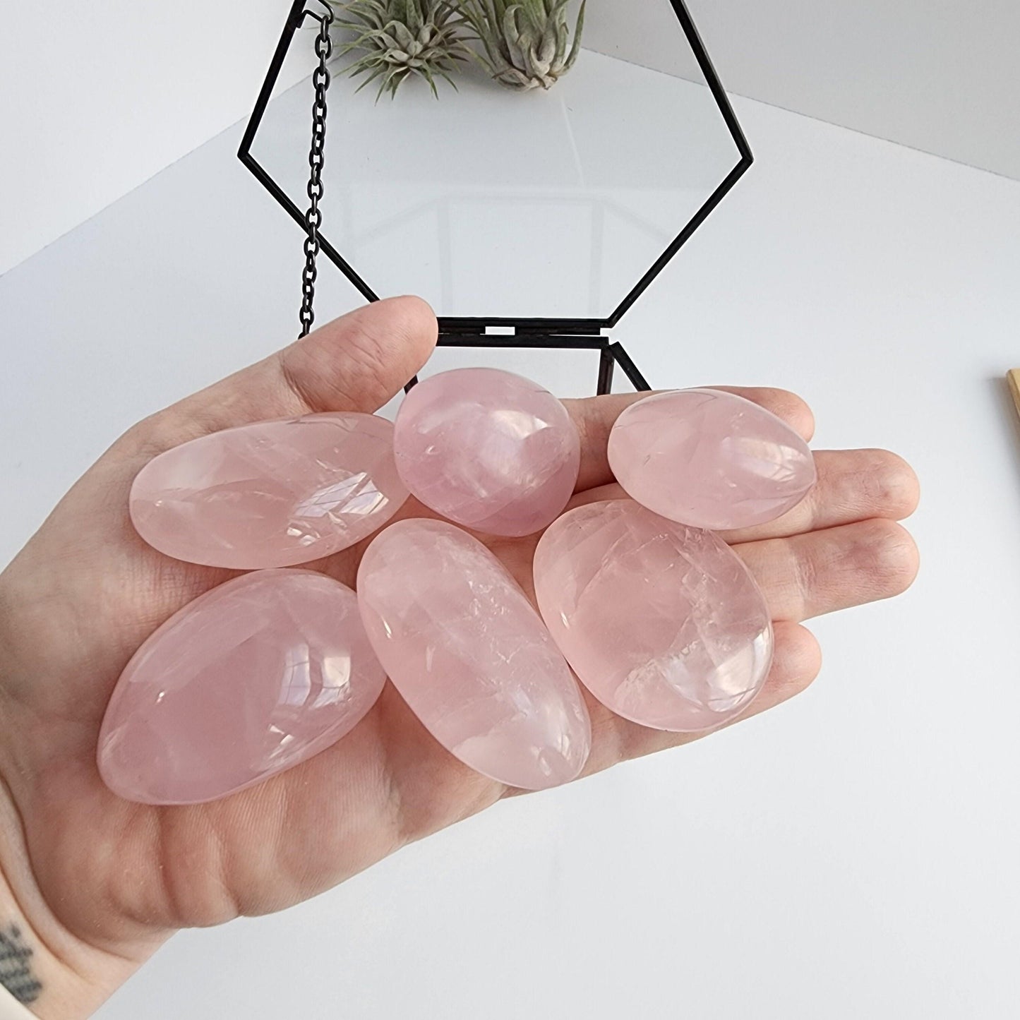 Rose Quartz Palm Stone. Some with Rainbow! All around 1 - 1.5 ounces, Intuitively Chosen for you!
