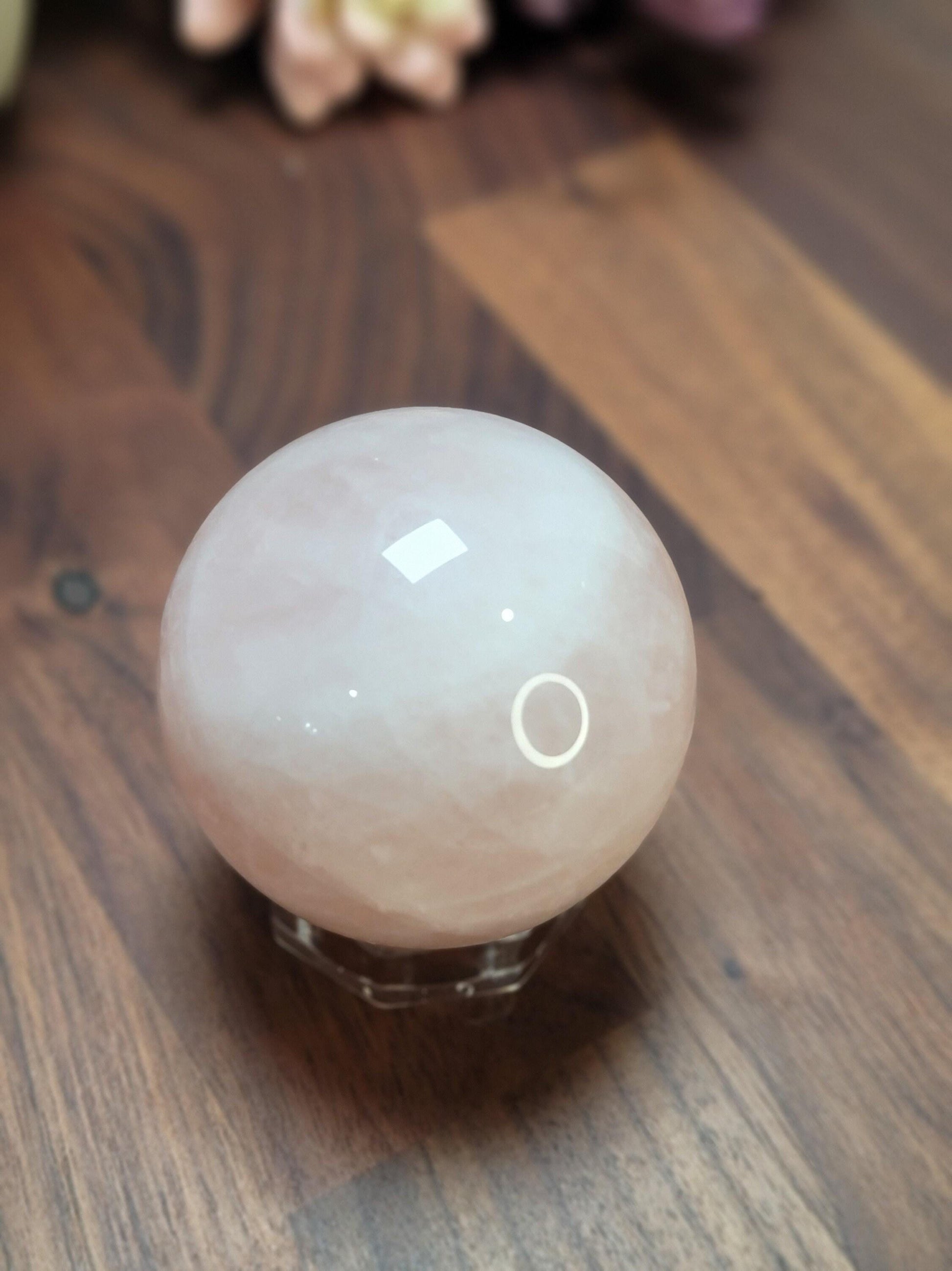 Pretty Pink Rose Quartz Sphere | 66 MM | Pink and White | Only 1 Available C