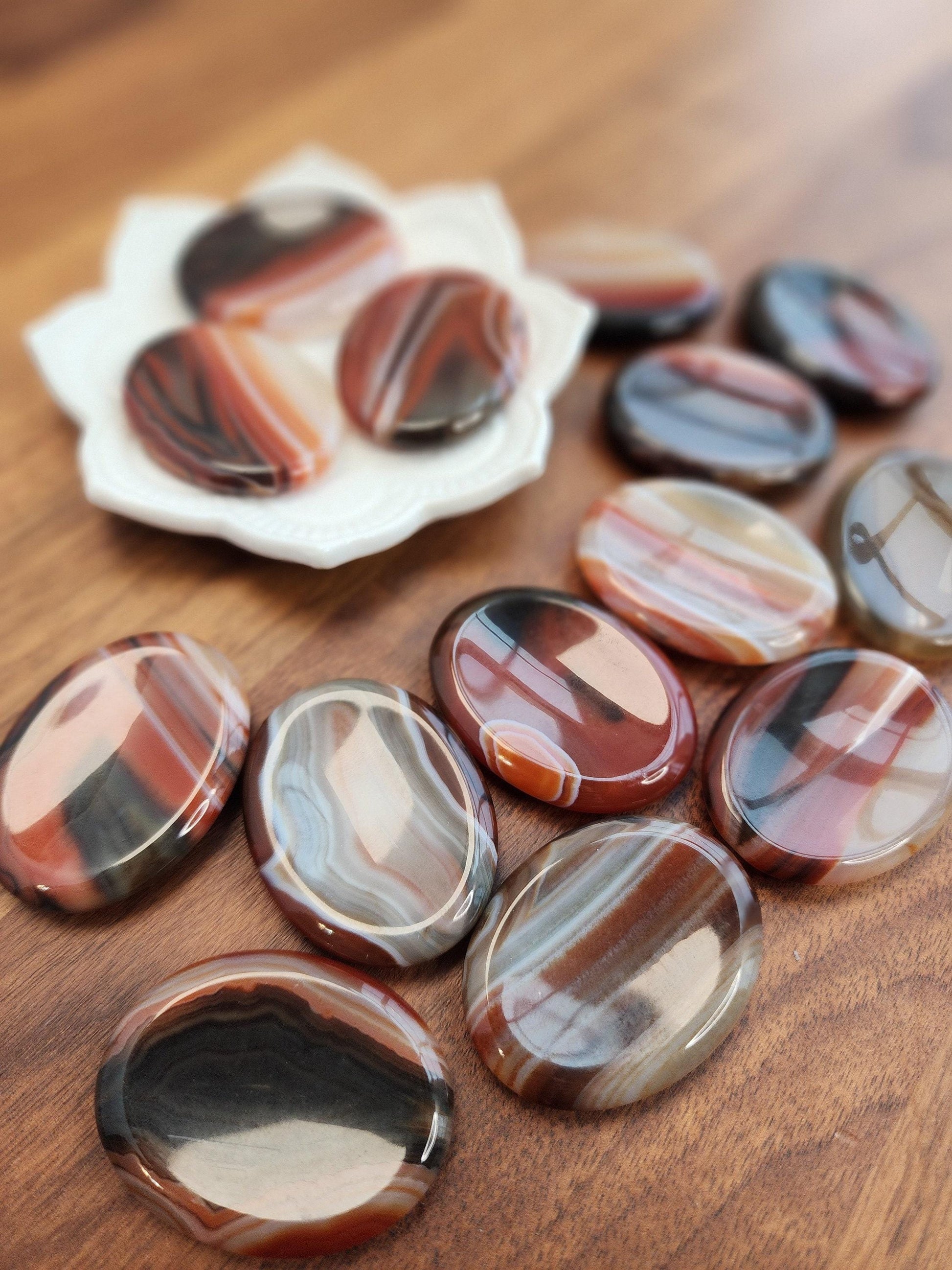 Banded Sardonyx Worry Stone: Red Agate Fidget Crystal (1.77")
