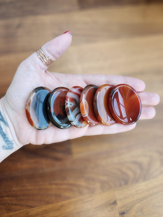 Banded Sardonyx Worry Stone: Red Agate Fidget Crystal (1.77")
