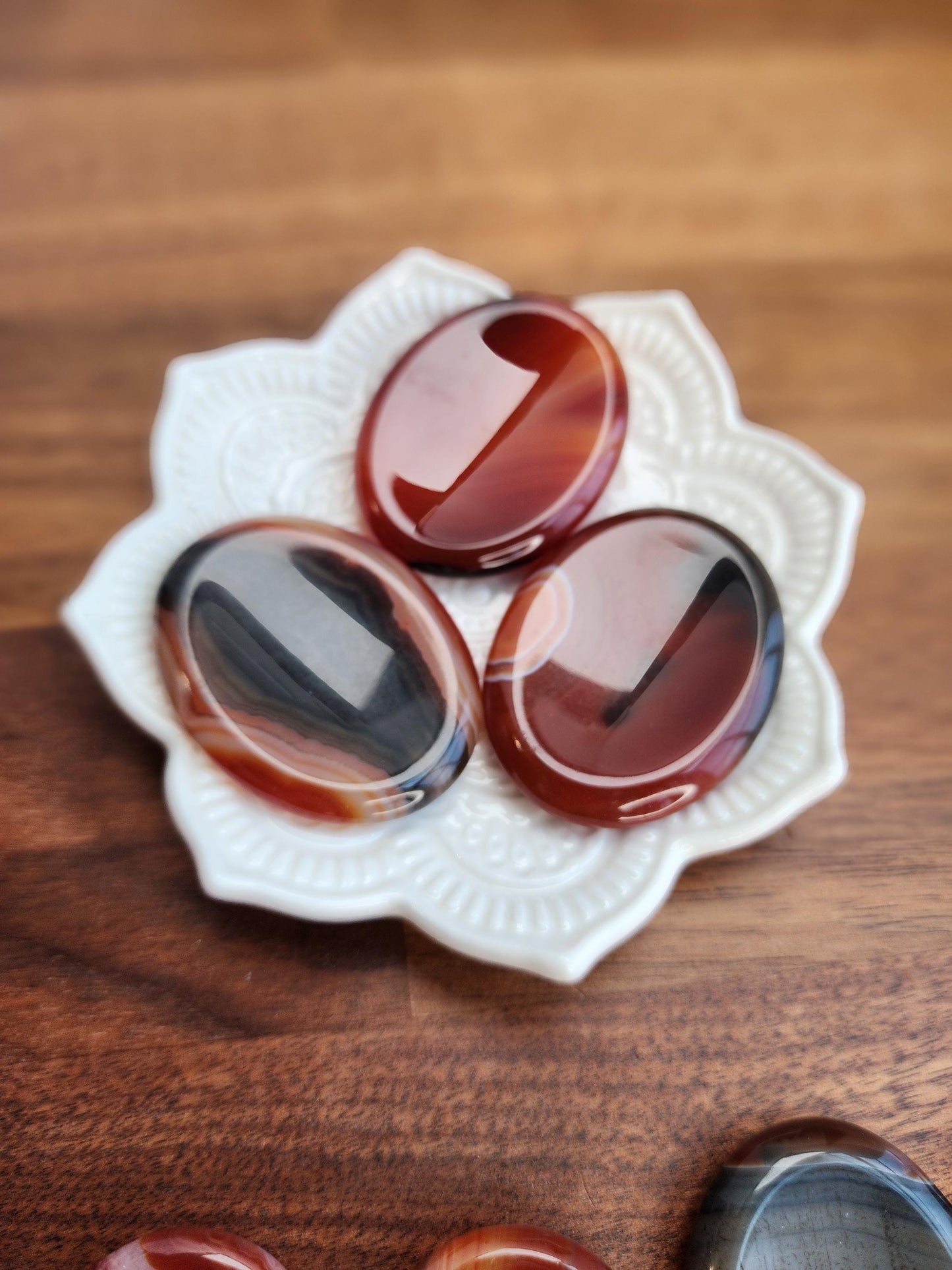 Banded Sardonyx Worry Stone: Red Agate Fidget Crystal (1.77")