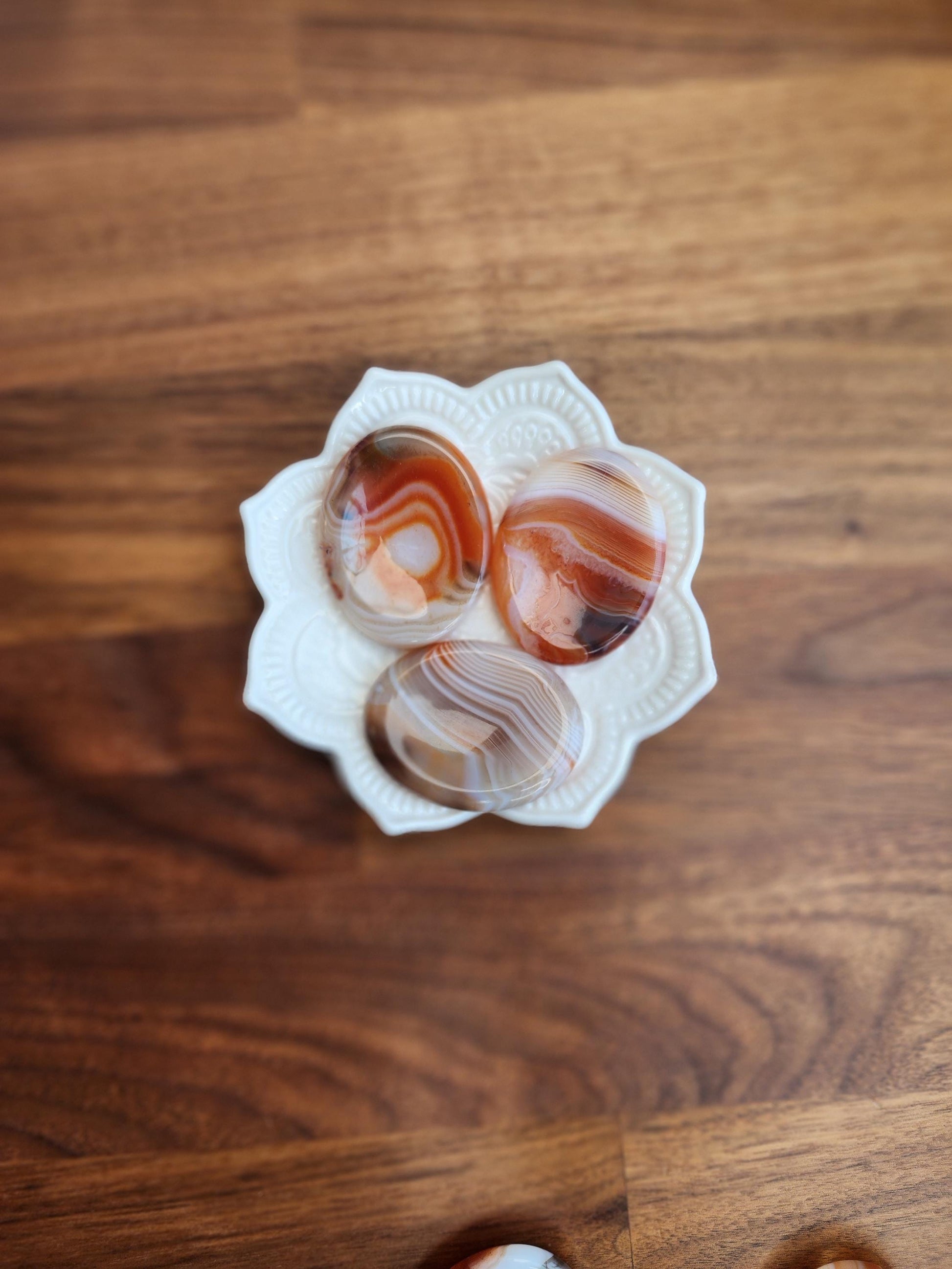 Banded Agate Worry Stone: Red, Orange, and Gray Crystal Fidget (1.77")