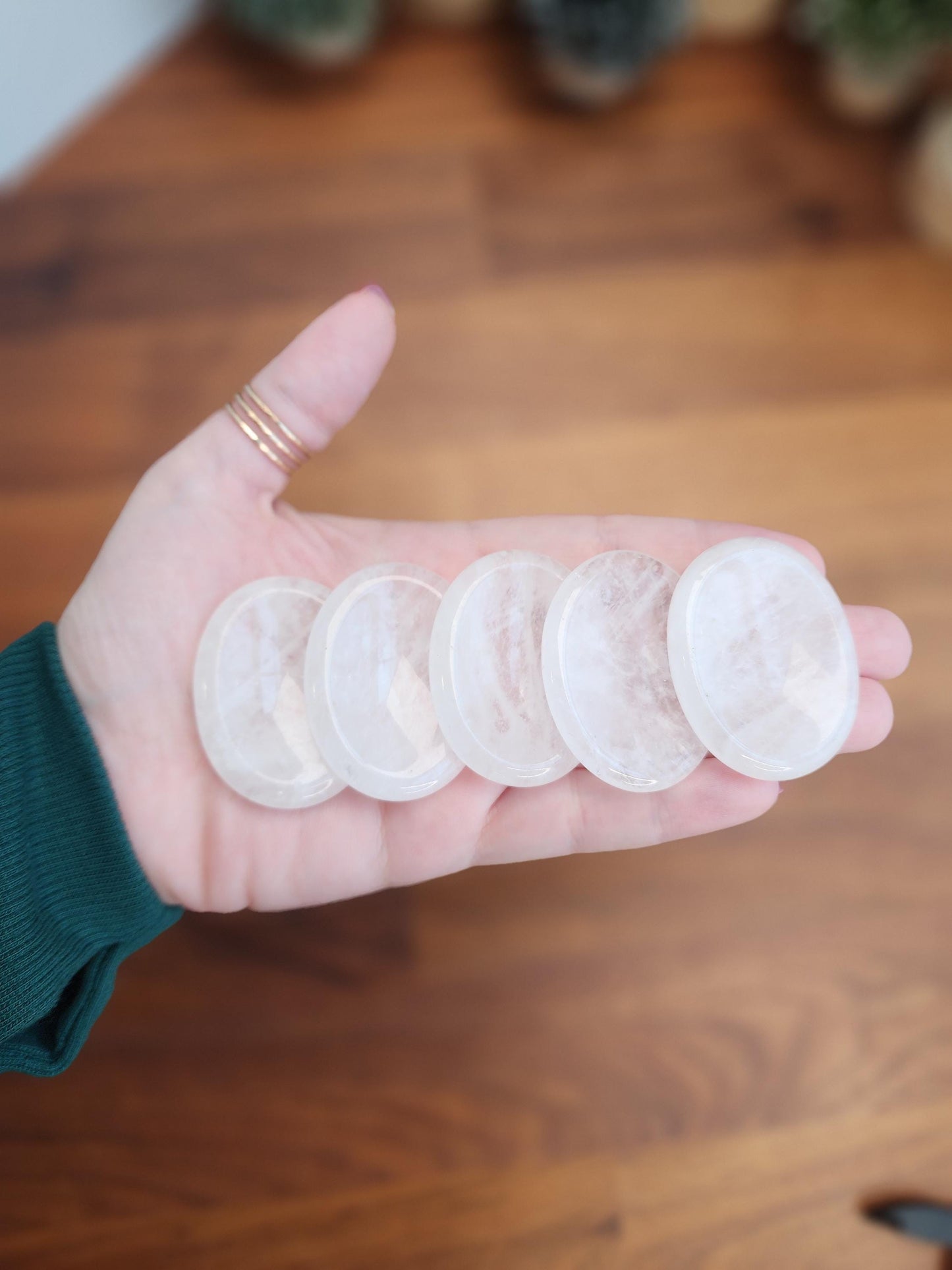 Clear Quartz Crystal Worry Stone | 1.77" | Gorgeous clear and winter white like snowflakes inside | Some with rainbows | Intuitively Chosen