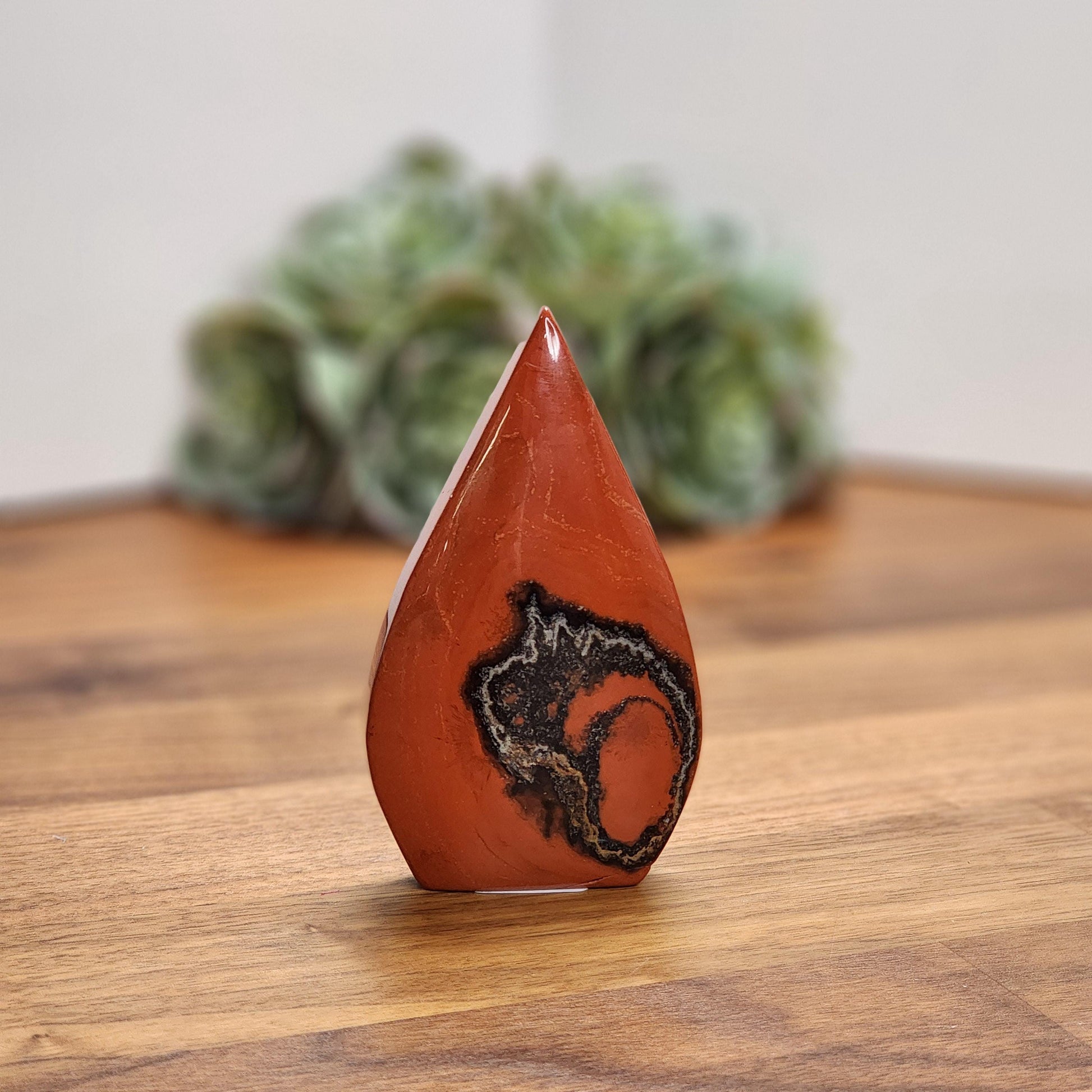Red Jasper Crystal Teardrop | SCARLET | Valentine Free Form | About 3.5" tall | Like a Twin Flame, one side red and one side with black