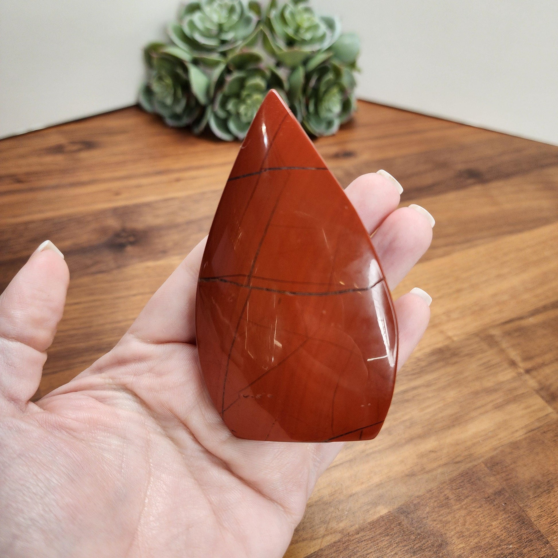 Red Jasper Crystal Teardrop | WARRIOR | Valentine Free Form | About 3.5" tall | True Blood Red with Brecciated Quartz Scars | Love Gifts