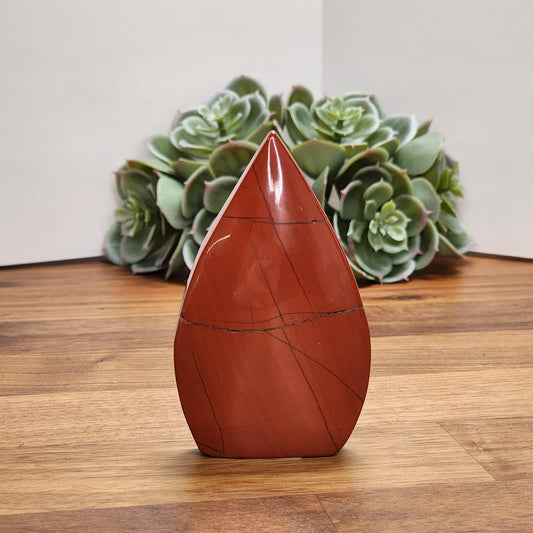 Red Jasper Crystal Teardrop | WARRIOR | Valentine Free Form | About 3.5" tall | True Blood Red with Brecciated Quartz Scars | Love Gifts