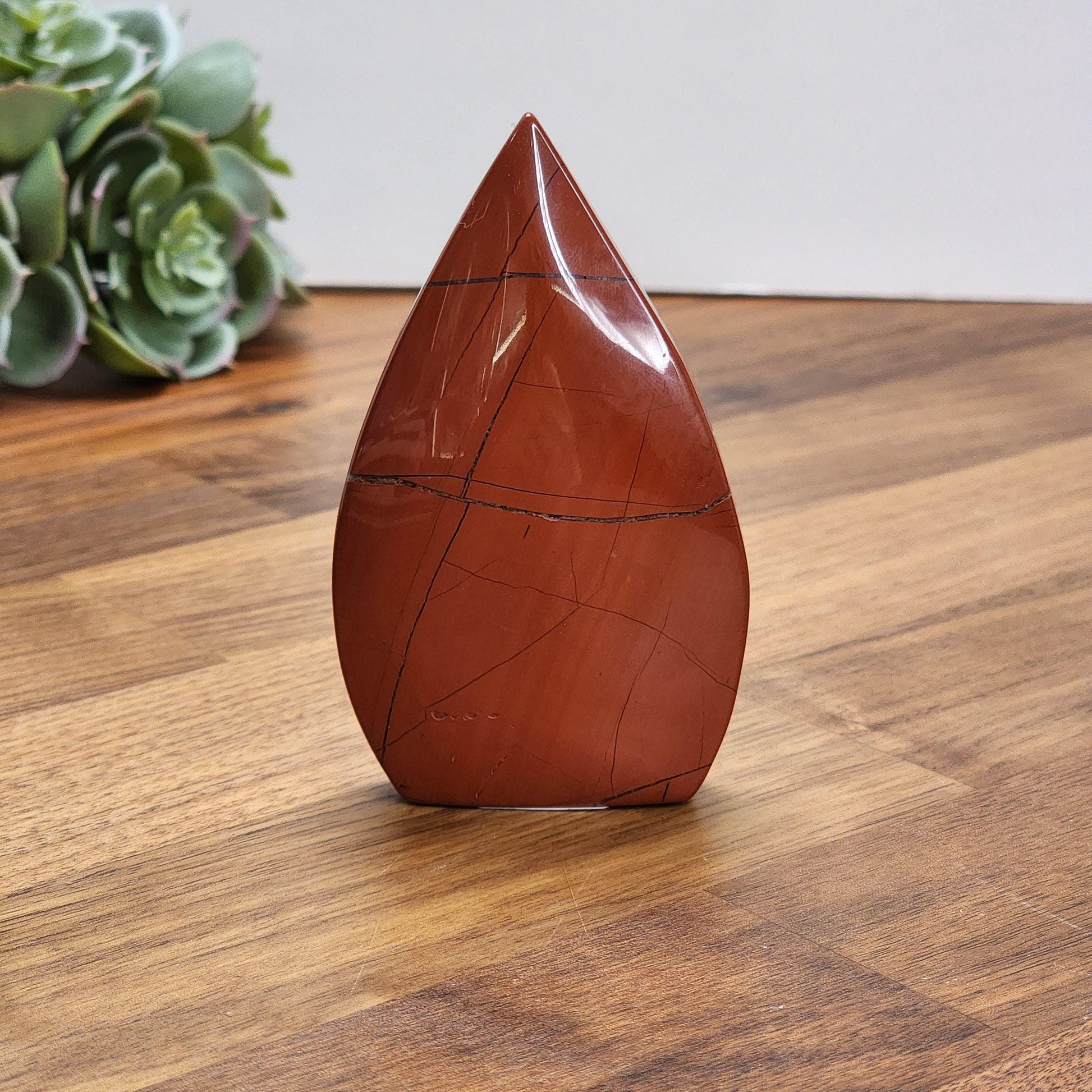 Red Jasper Crystal Teardrop | WARRIOR | Valentine Free Form | About 3.5" tall | True Blood Red with Brecciated Quartz Scars | Love Gifts