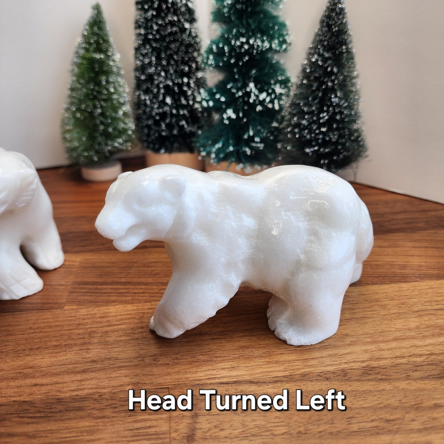 Crystal Polar Bear in Snow White Jade | Stone Carving for Winter Home Decor | Pearl finish Artic 3D Statue | 5" Perfect for Mantel Display
