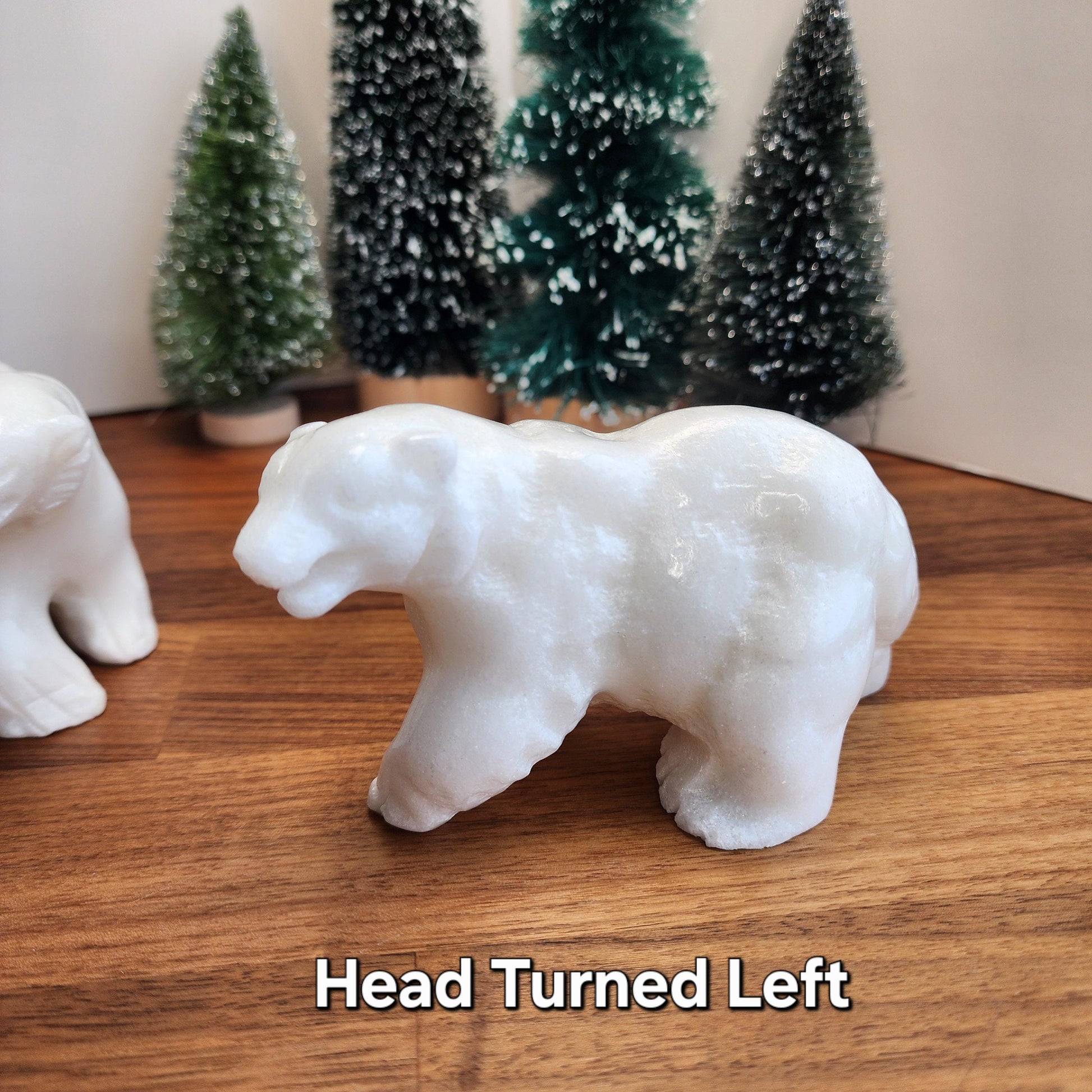 Crystal Polar Bear in Snow White Jade | Stone Carving for Winter Home Decor | Pearl finish Artic 3D Statue | 5" Perfect for Mantel Display