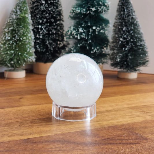 Gorgeous Optical Calcite Sphere | White Iceland Spar Crystal Ball | 60MM | Crystallized Calcium Carbonate | Tranquil Winter Home Decor