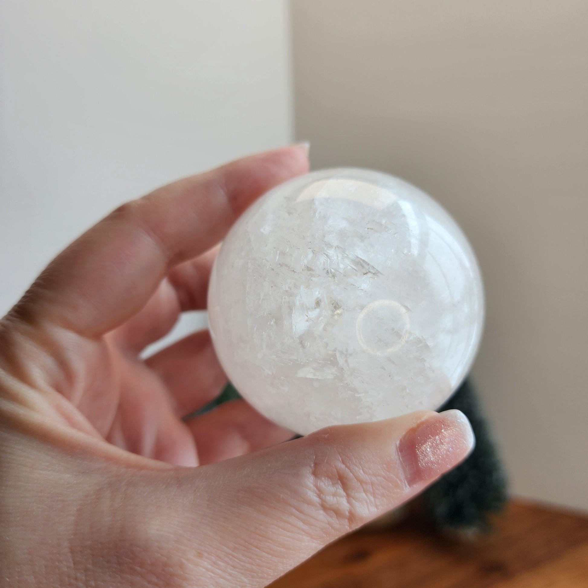 Gorgeous Optical Calcite Sphere | White Iceland Spar Crystal Ball | 60MM | Crystallized Calcium Carbonate | Tranquil Winter Home Decor