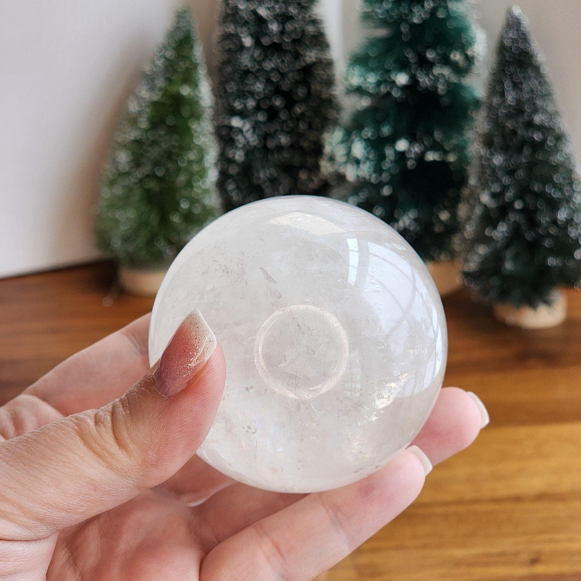 Gorgeous Optical Calcite Sphere | White Iceland Spar Crystal Ball | 60MM | Crystallized Calcium Carbonate | Tranquil Winter Home Decor