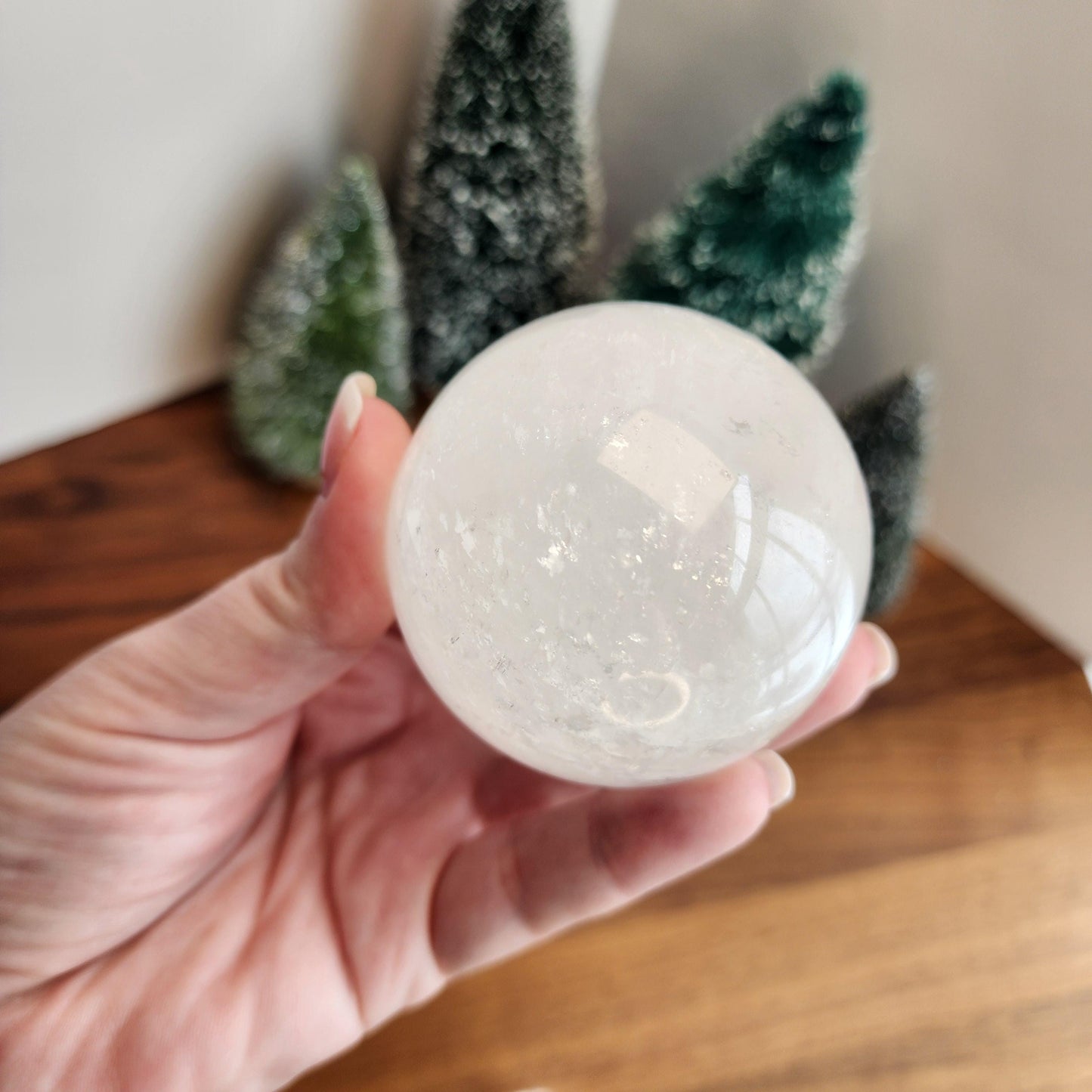 Gorgeous Optical Calcite Sphere | White Iceland Spar Crystal Ball | 60MM | Crystallized Calcium Carbonate | Tranquil Winter Home Decor
