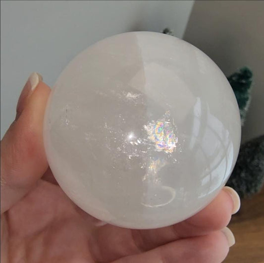 Optical Calcite Sphere: White Iceland Spar Crystal Ball (60MM)