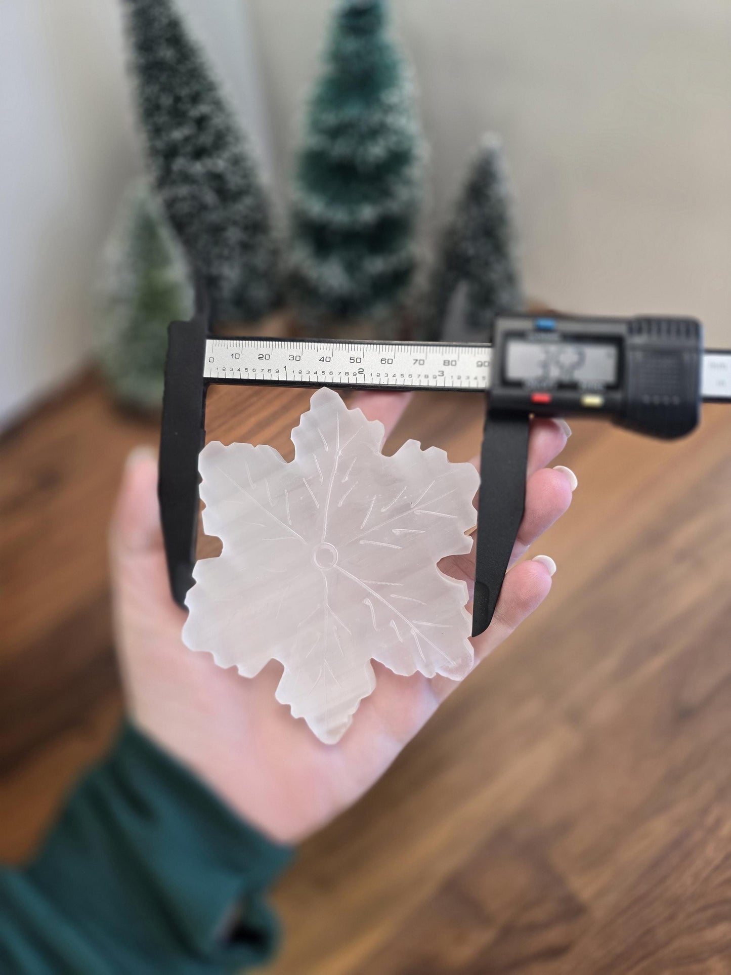 Selenite Crystal Snowflake Winter Home Decor | Beautiful white snow crystal carved in delicate satin spar for January Birthdays classy Gifts