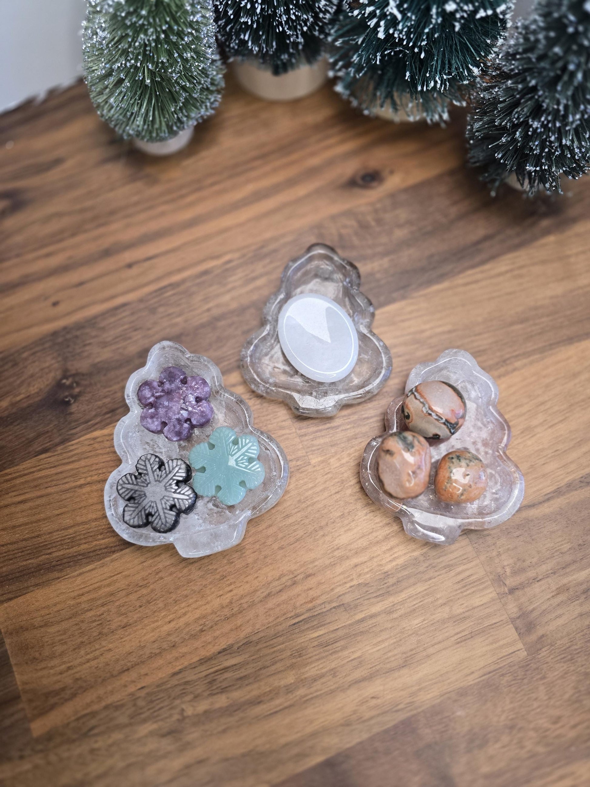 Quartz Crystal Ring Dish Tree | Trinket Bowl for Jewelry like Engagement Rings | Cute Winter Home Decor Spoon Rest or Holiday Soap Tray