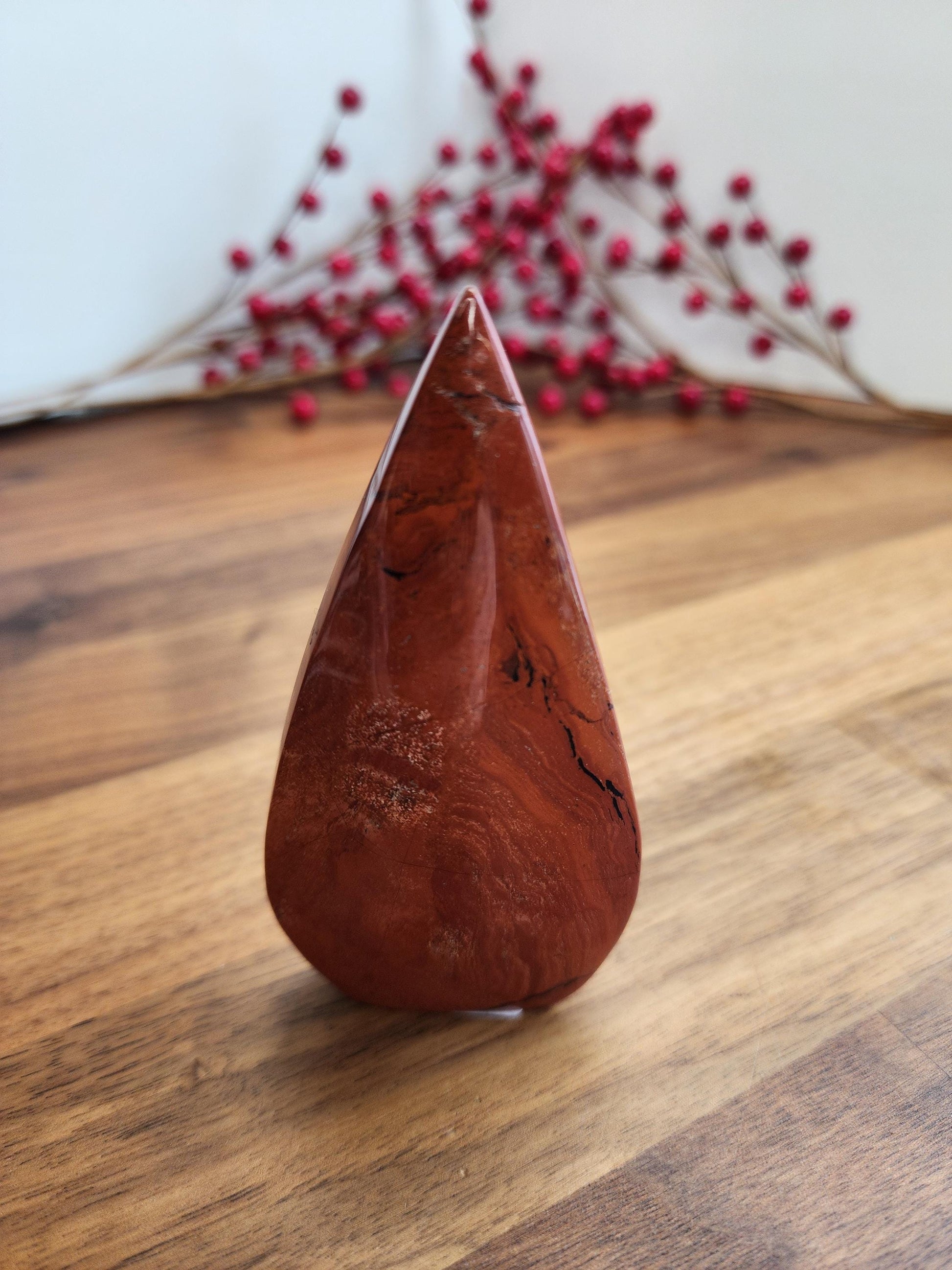 Red Jasper Crystal Teardrop | EMBER | Valentine Free Form | About 4" tall | 50 Shades of passionate rouge & black swirls | Gifts for Couples