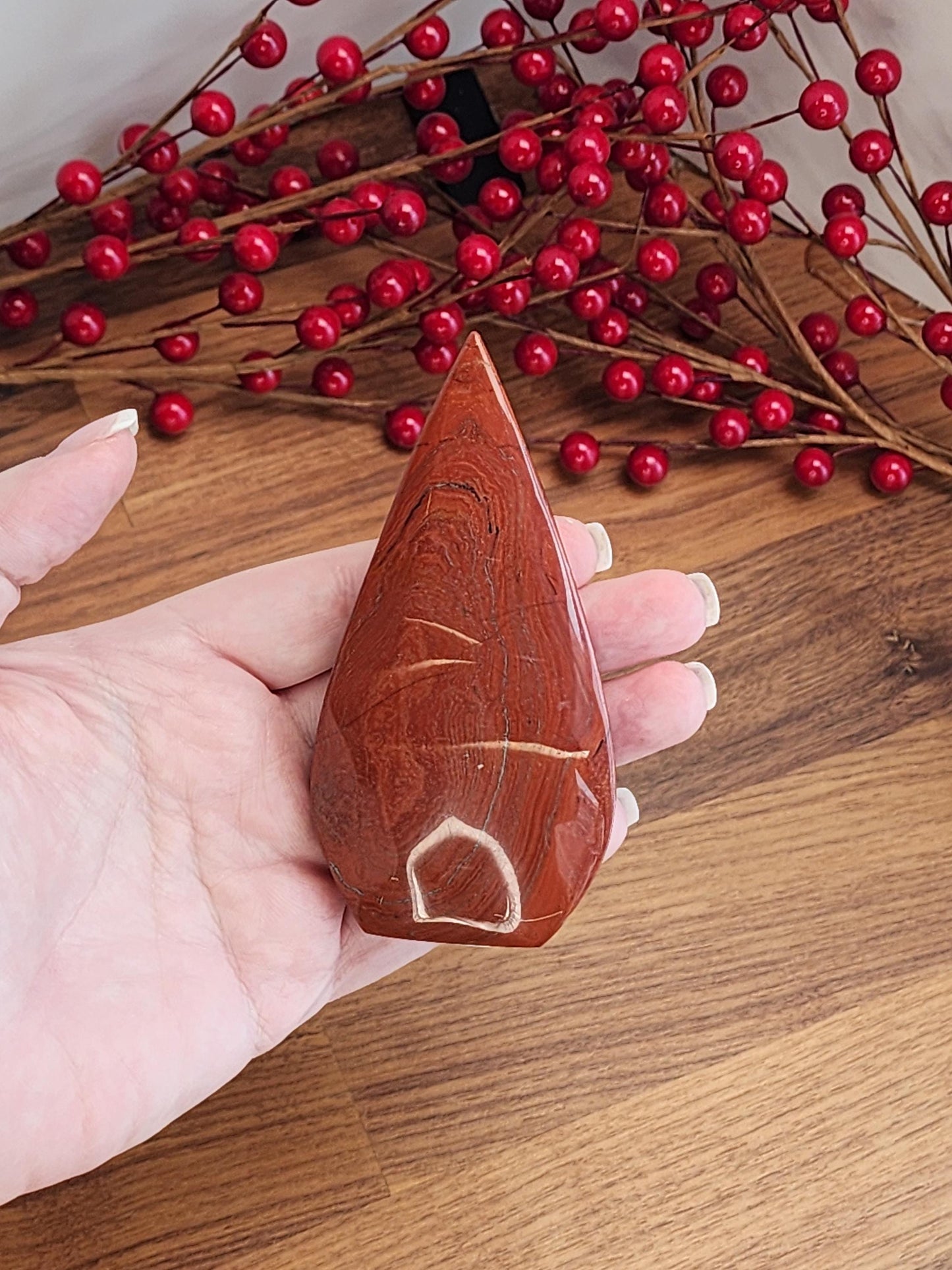 Red Jasper Crystal Teardrop | EMBER | Valentine Free Form | About 4" tall | 50 Shades of passionate rouge & black swirls | Gifts for Couples