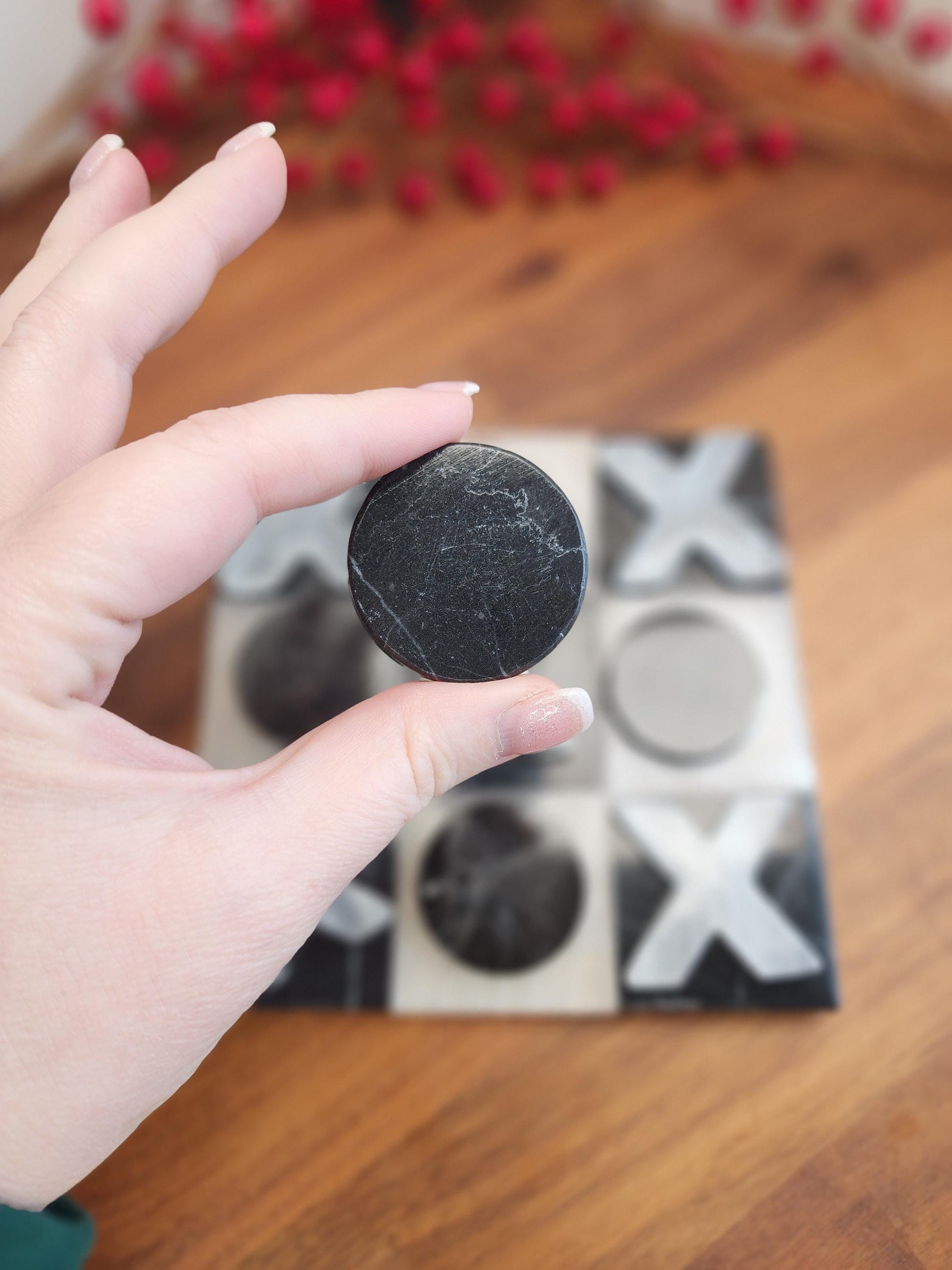 Classy Marble Tic Tac Toe Board Game for Crystal Home Decor or Family Fun Night | Black & White Interior Design Accent | TicTacToe XOXO Date
