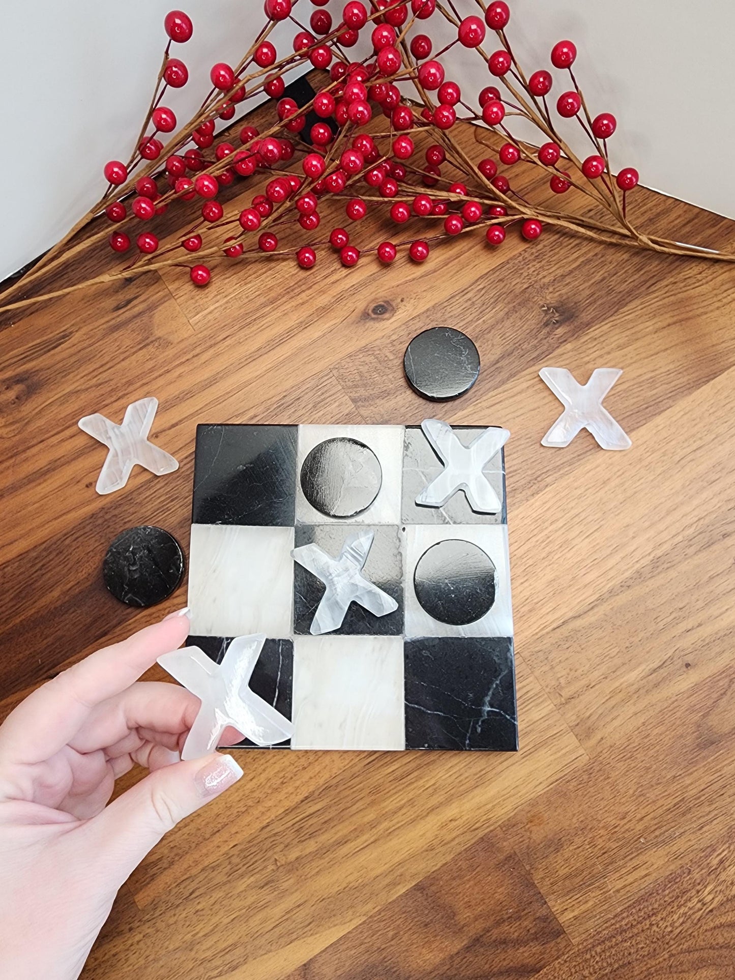 Classy Marble Tic Tac Toe Board Game for Crystal Home Decor or Family Fun Night | Black & White Interior Design Accent | TicTacToe XOXO Date
