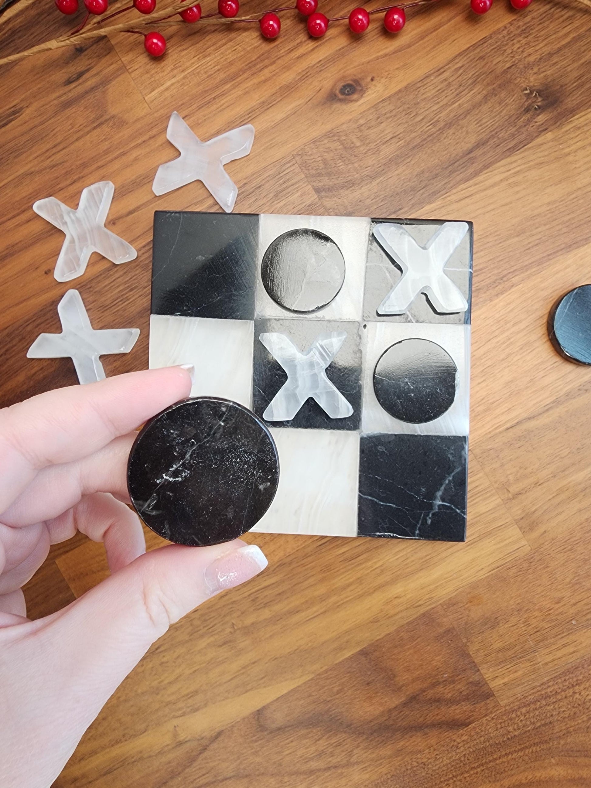 Classy Marble Tic Tac Toe Board Game for Crystal Home Decor or Family Fun Night | Black & White Interior Design Accent | TicTacToe XOXO Date