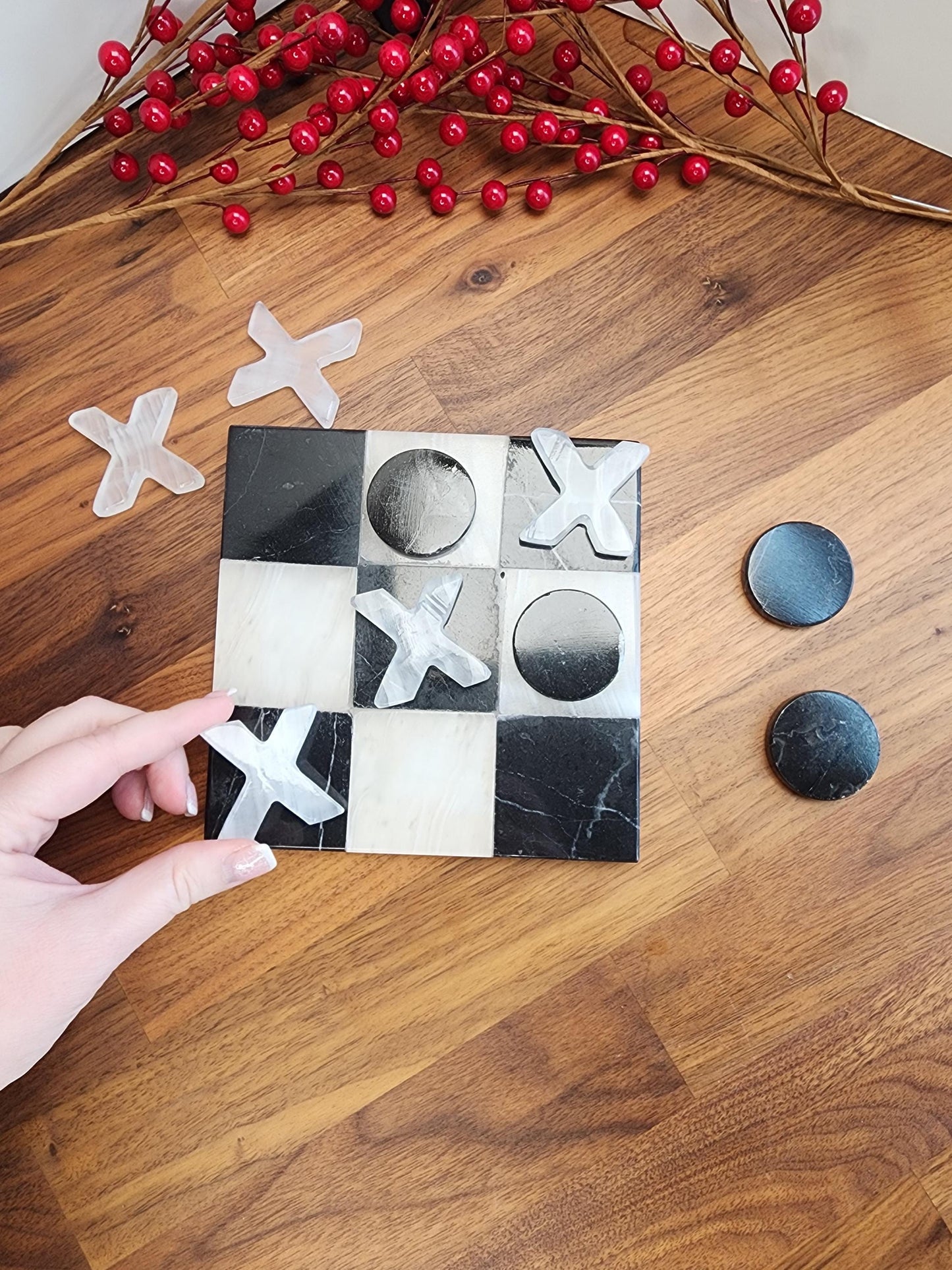Classy Marble Tic Tac Toe Board Game for Crystal Home Decor or Family Fun Night | Black & White Interior Design Accent | TicTacToe XOXO Date